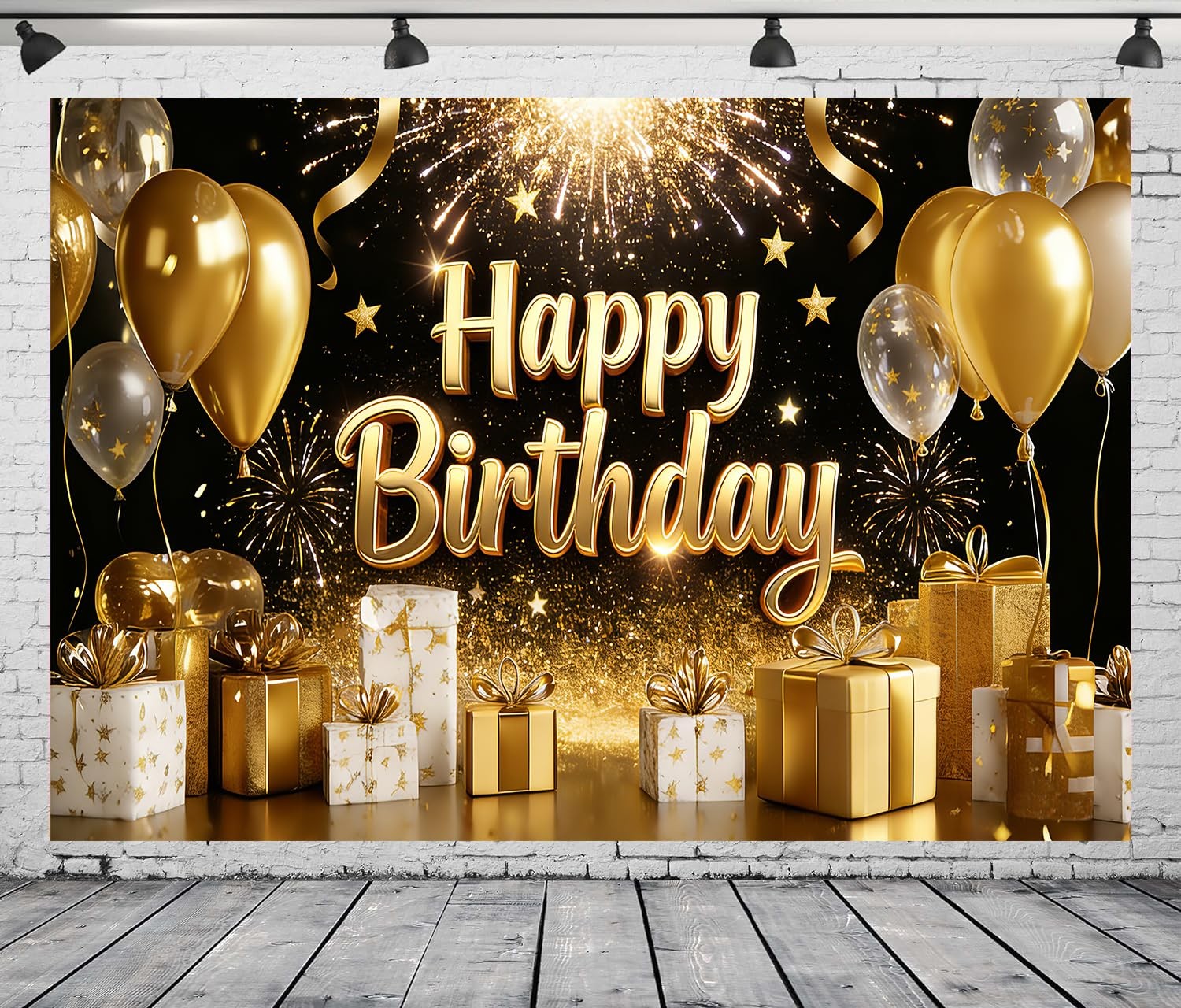 DePhoto 7x5FT Black and Gold Happy Birthday 7×5 FT, Backdrop 6