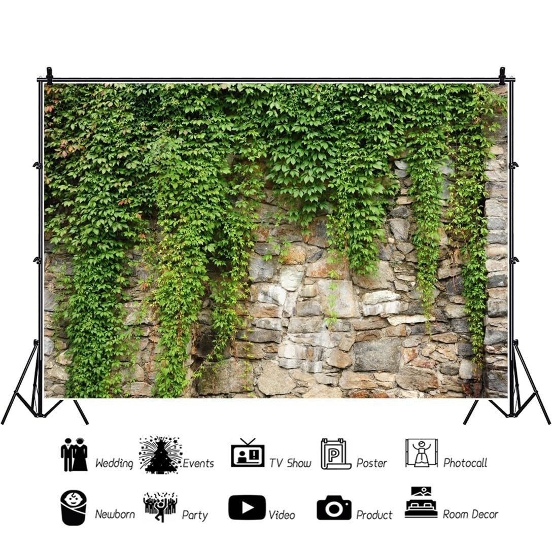 Yeele 20x10ft Green Leaves Wall Backdrop Spring Rustic Green Vine Plants Vint…