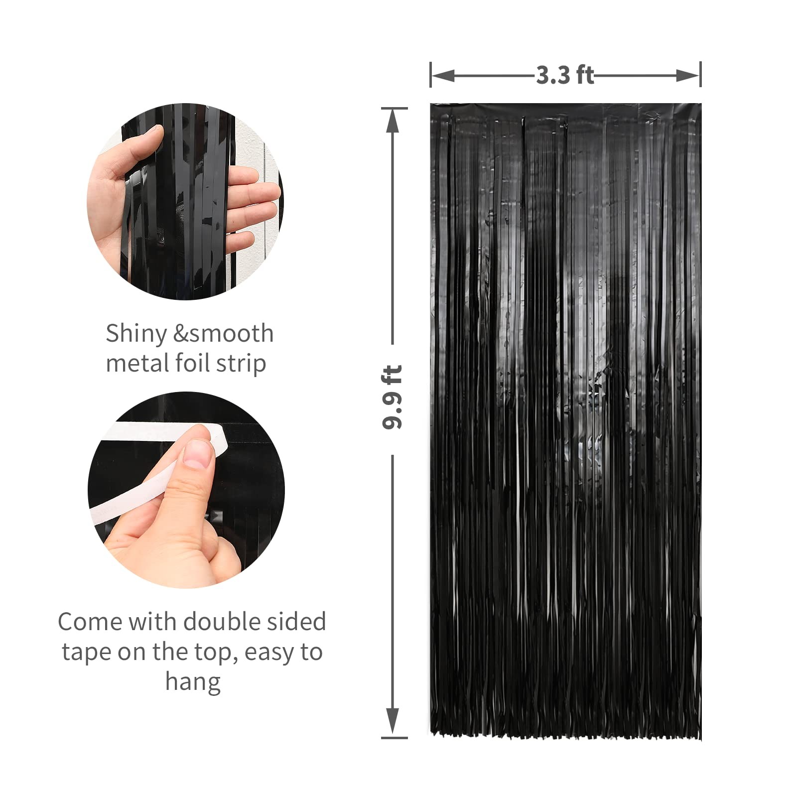7 Pack 3.3 x 9.9 ft Black Foil Fringe Backdrop Curtain Birthday Party Decor