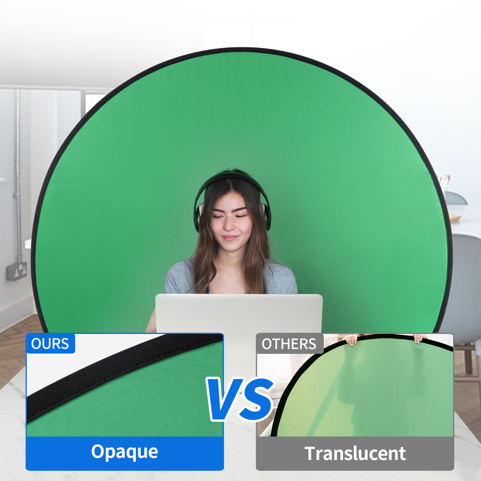 59″ Green Screen Backdrop Collapsible Round Background For Chair Studio Photo