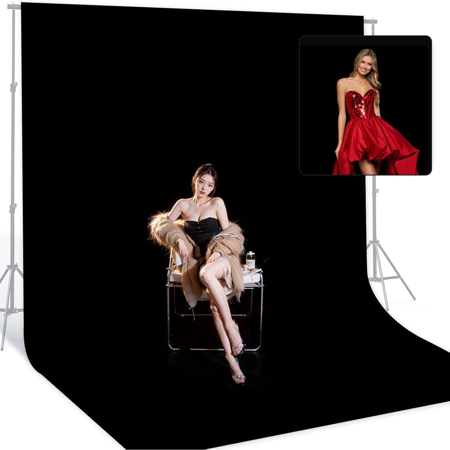 10X20Ft Large Black Backdrop, Polyester Black Photography Background Screen, Hig