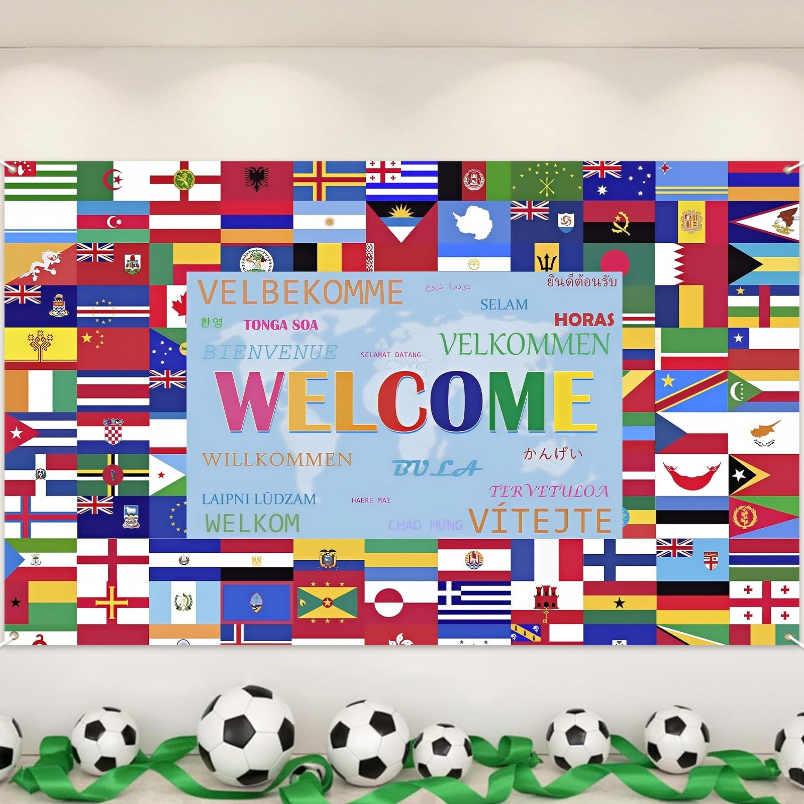 2026 World Cup Backdrop Banner Football Decor Background for Classroom, Office