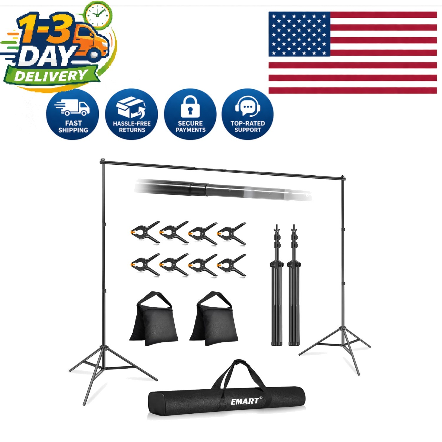 Lightweight Photo Backdrop Stand with Crossbars & Carry Bag for Easy Transport