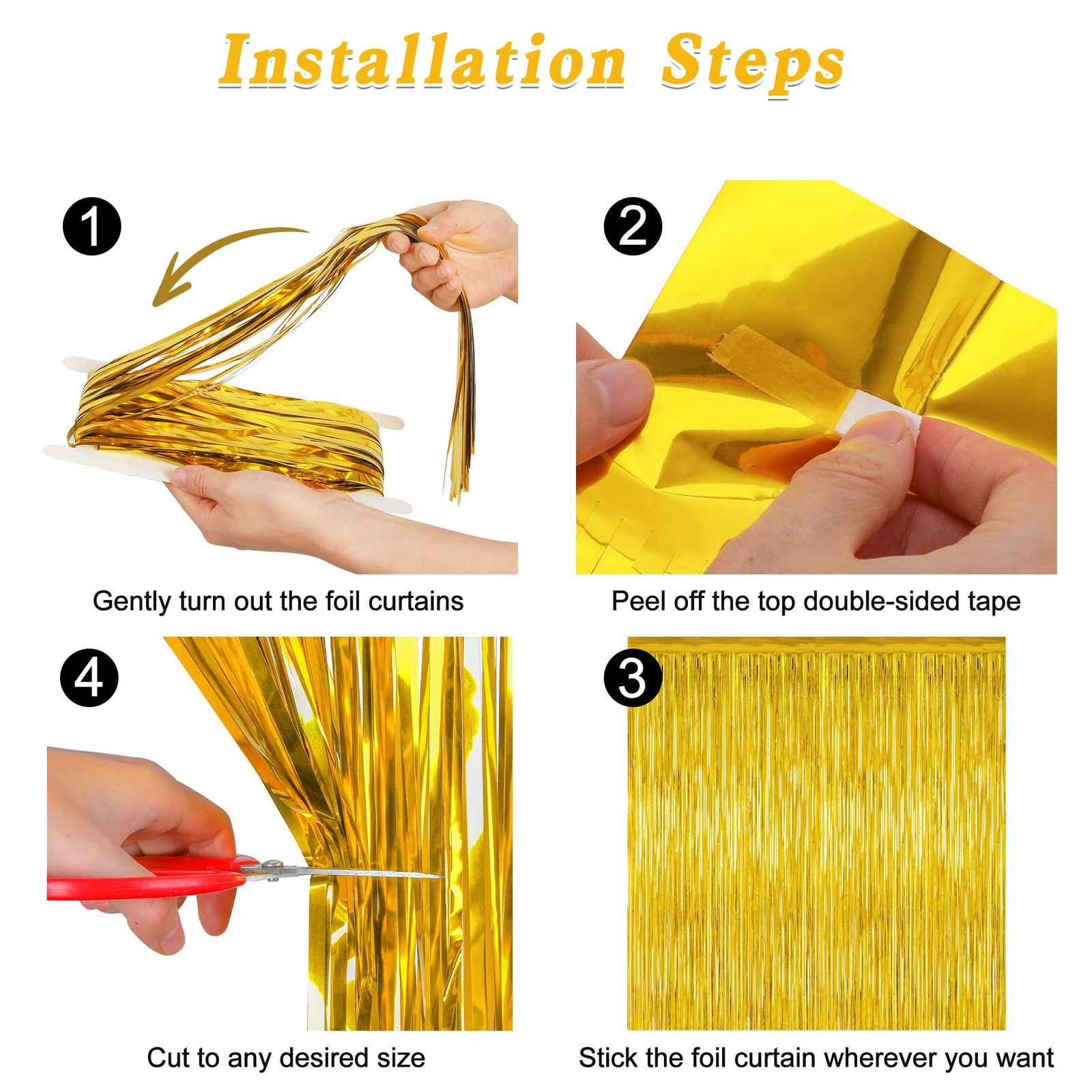 2 Pack Gold Tinsel Backdrop, 3.28 FT x 7.05 Metallic Fringe 2 PCS,