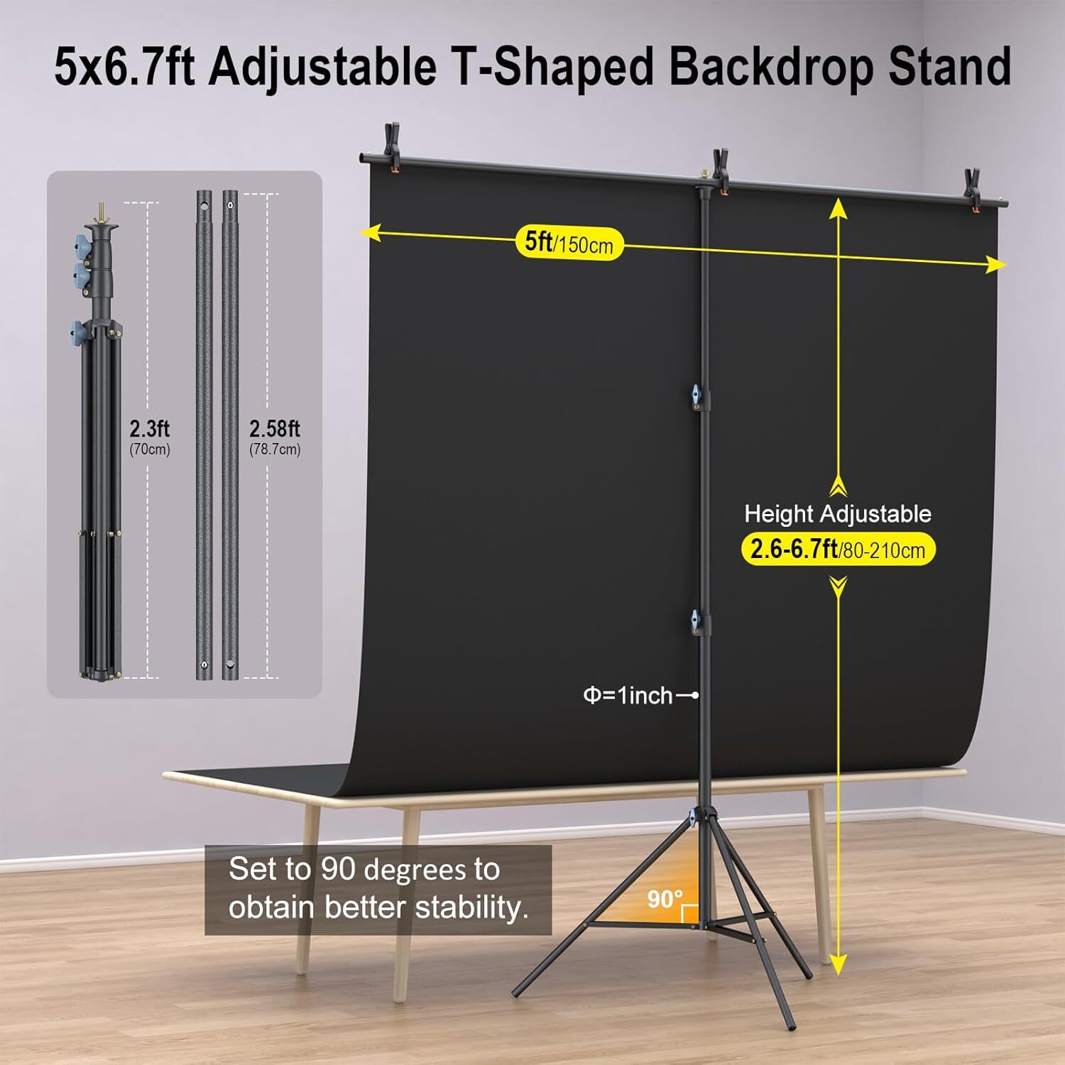 LINCO Photo T-Shape Backdrop Stand Background Backdrops Support Kit – AM207Black