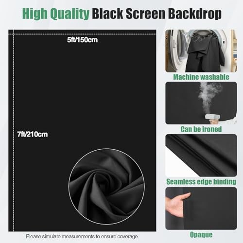 Black Backdrop Kit, 5×7ft Portable Black Photo Background with 5x7ft black