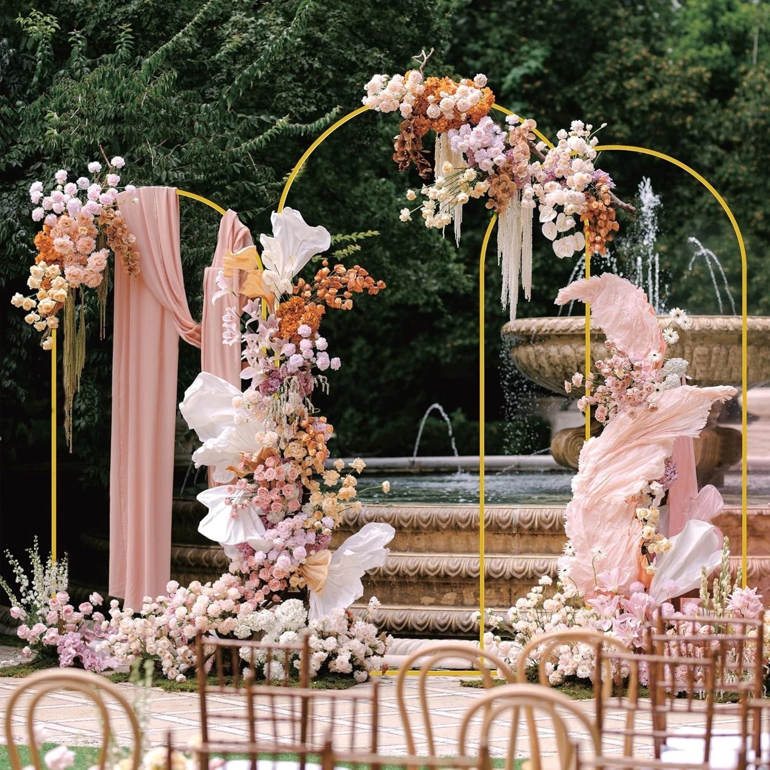 Metal Arch Backdrop Stand Set of 3 7.2FT, 6.6FT, 6FT Gold Arched Frame for We…