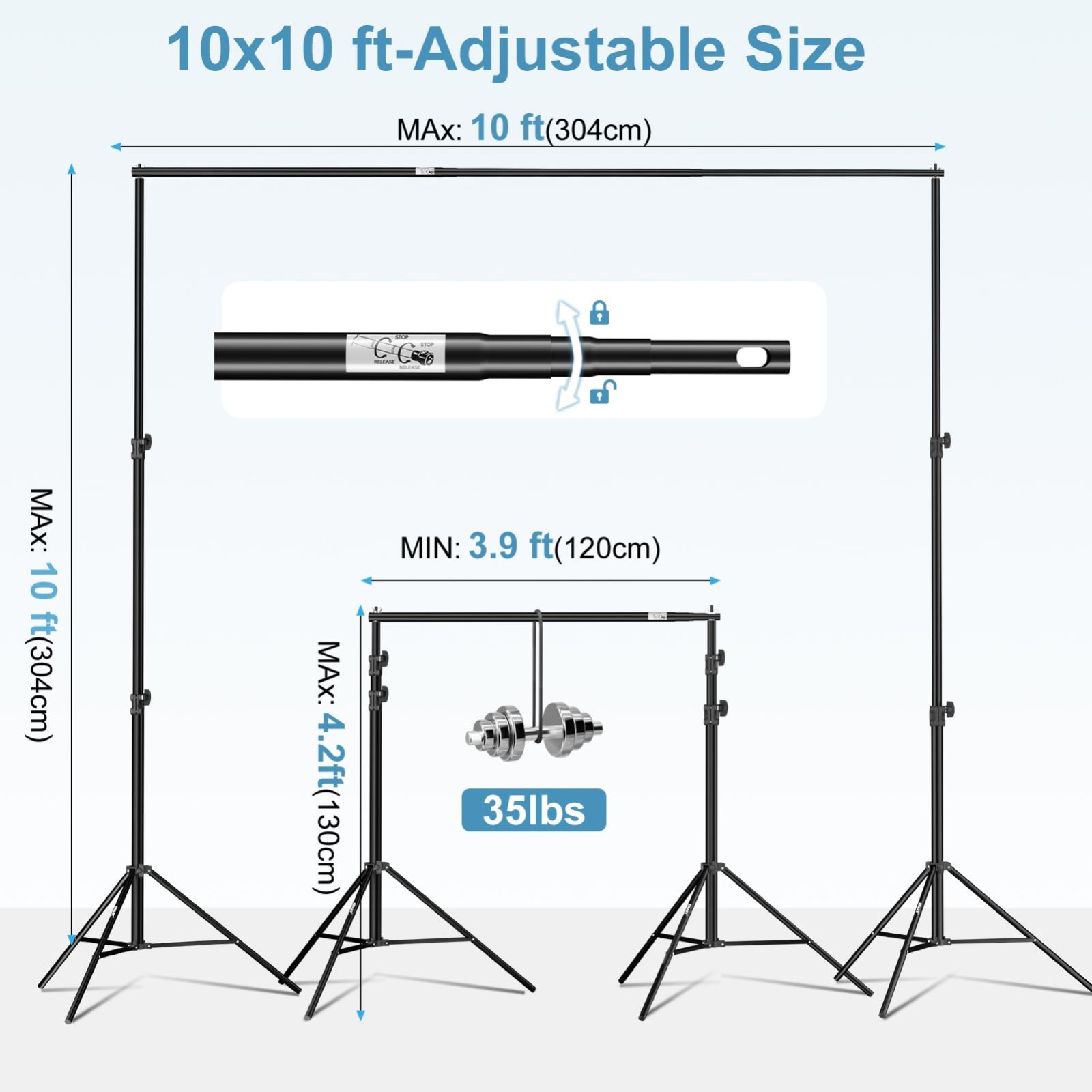 10x10FT Adjustable Photo Backdrop Stand Kit with Clamps & Carry Bag – Heavy Duty