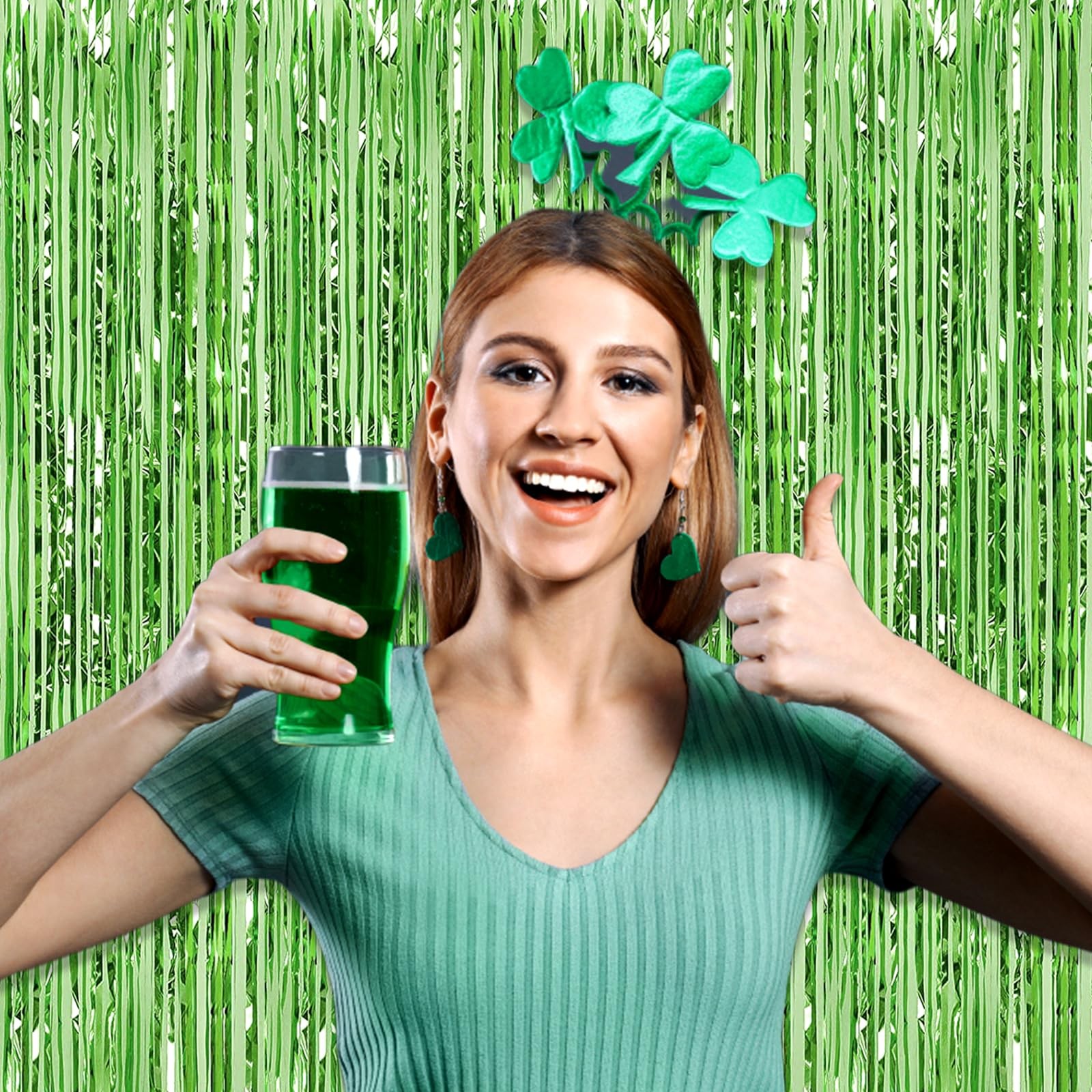 6 Pack Light Green Foil Fringe Curtain 3.2 feet x 6.6 feet,