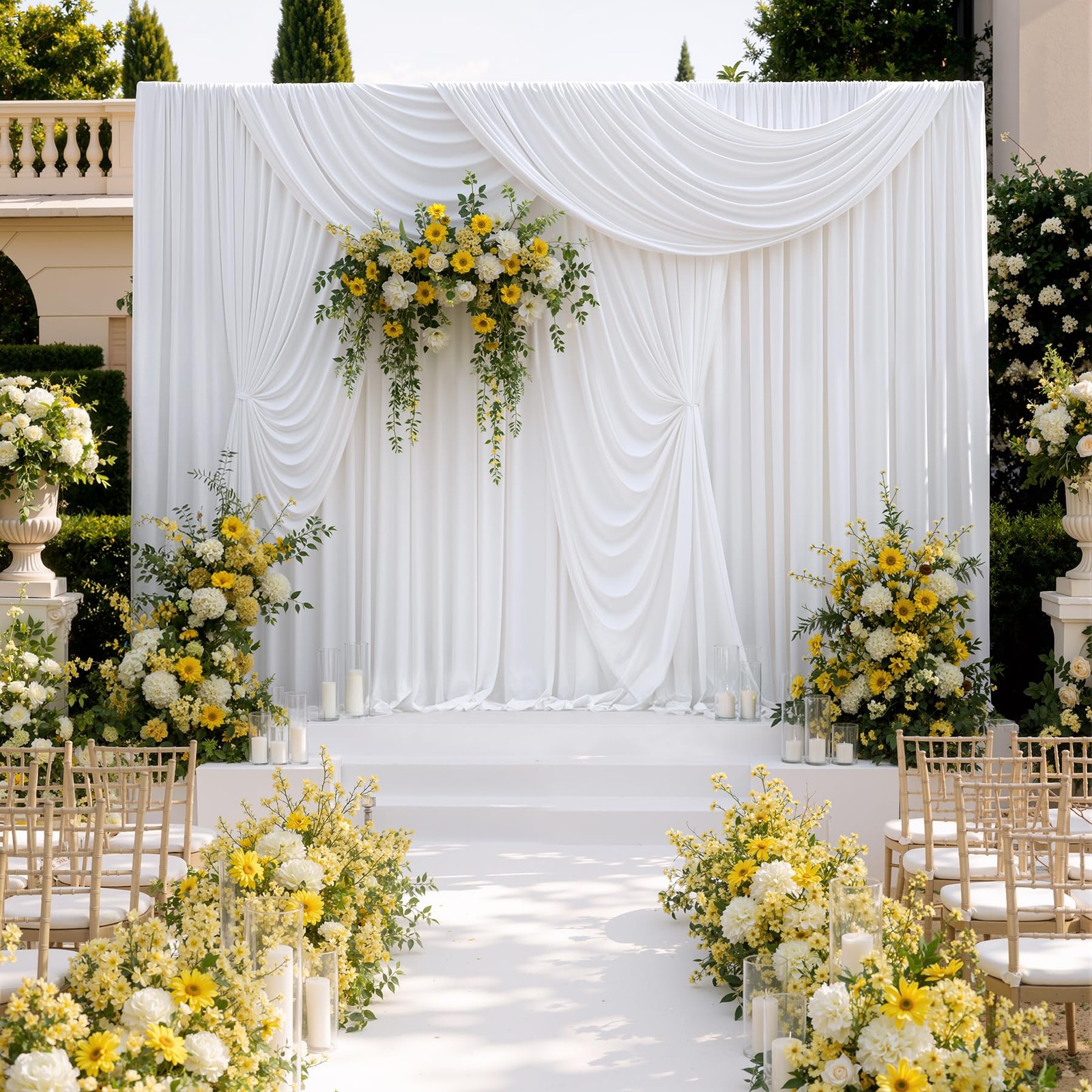 White Backdrop Curtains For Party Thick Polyester Drapes 5x10FT 4 PCS Panels