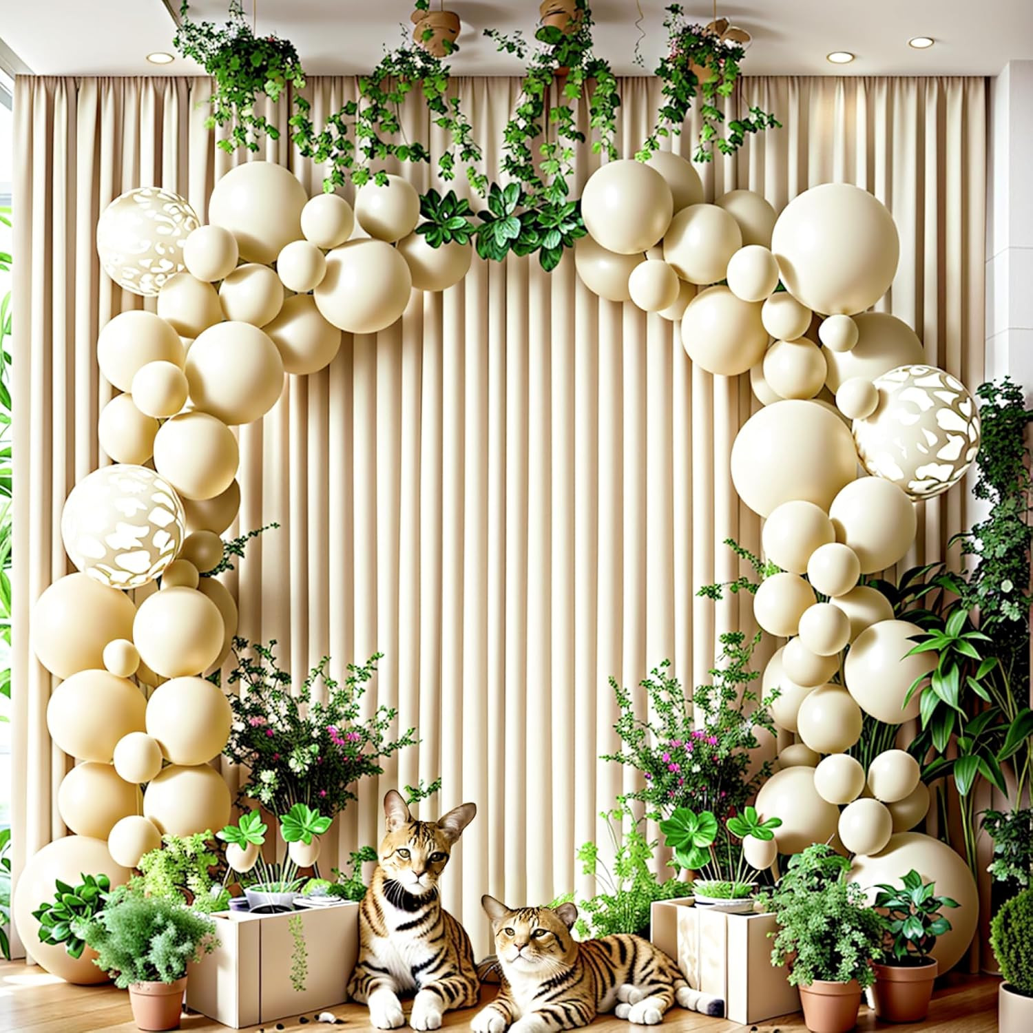 40Ft Wrinkle-Free Beige Backdrop Curtain for Weddings & Parties, 8 Panels