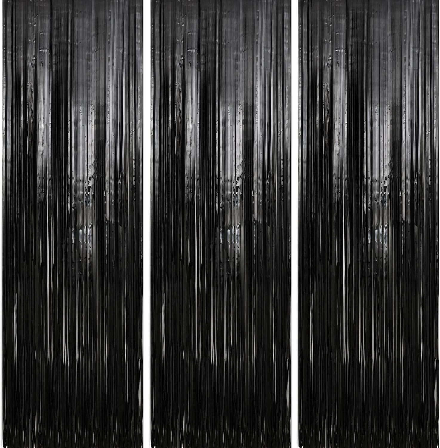 7 Pack 3.3 x 9.9 ft Black Foil Fringe Backdrop Curtain Birthday Party Decor