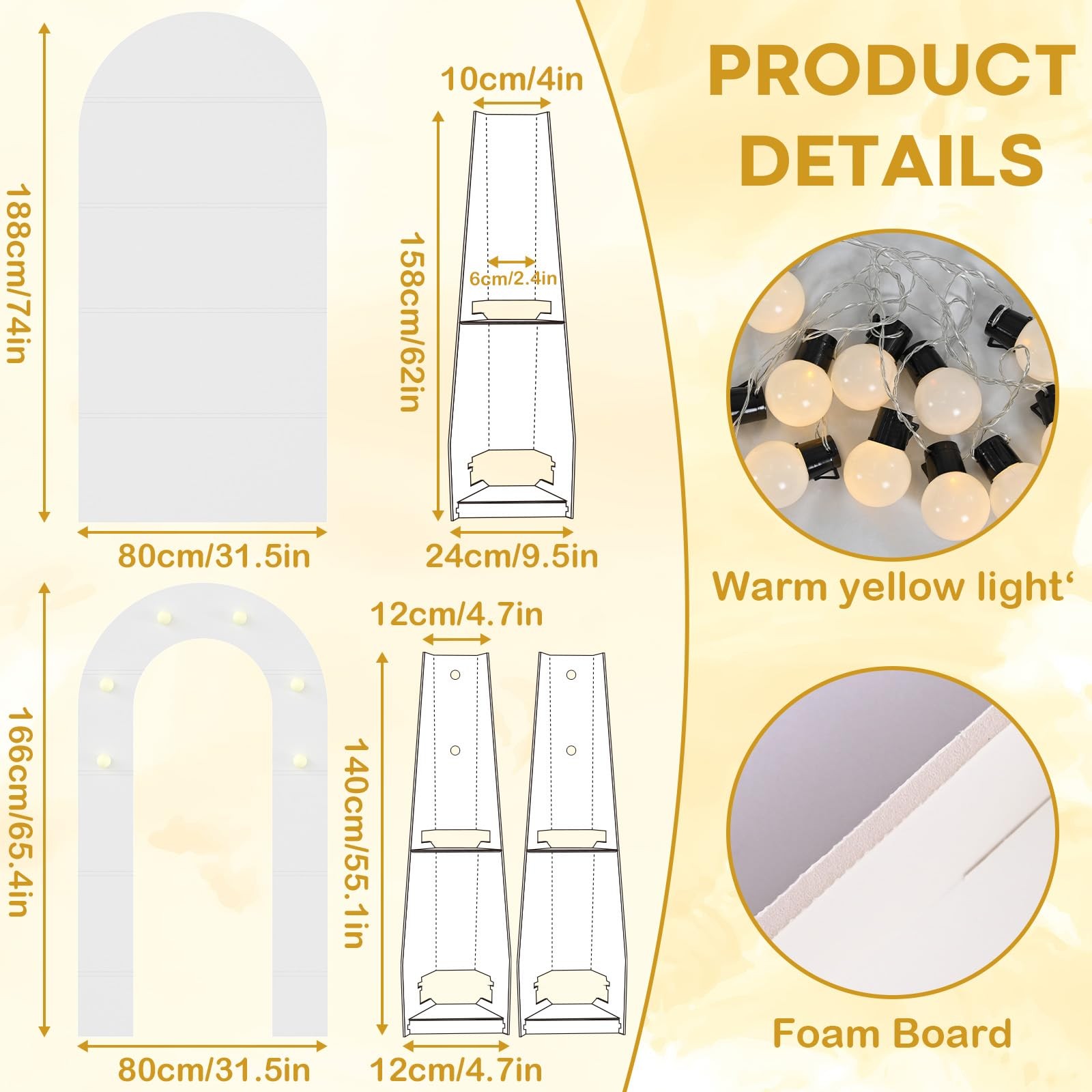 White Arch Backdrop Stand with Lights, Balloon Arch Frame, Foam Board Arch fo…