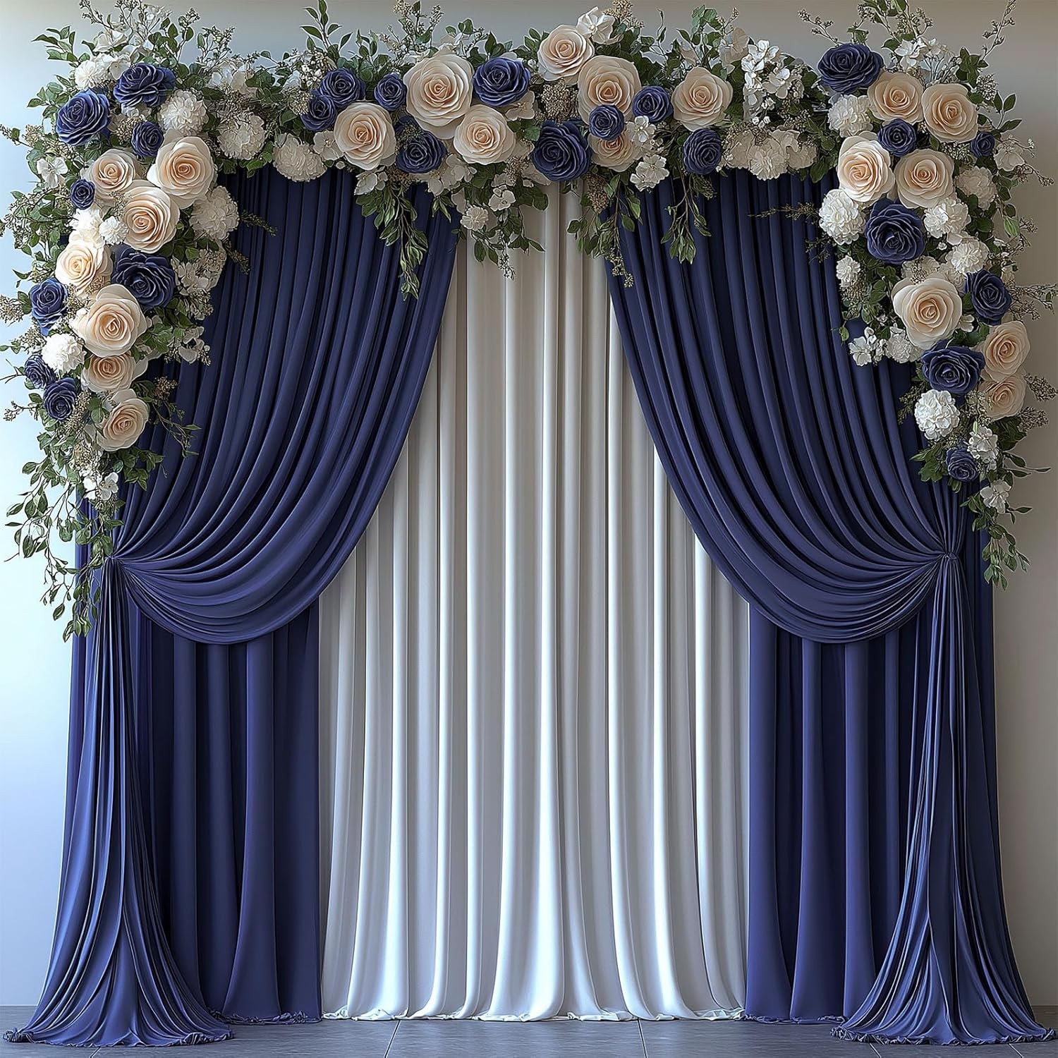 2 PCS 10×10 FT Navy Blue Backdrop Curtain Wrinkle Free Photo Drapes Decor Set