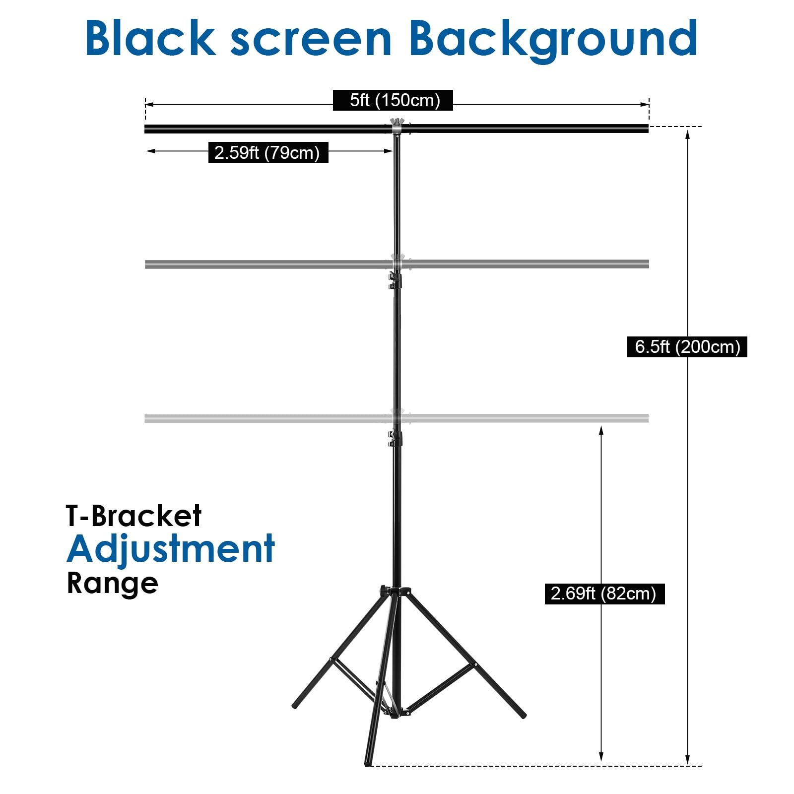 Black Screen Backdrop Kit Portable Background TShaped Stand 6.5×5.0 Feet