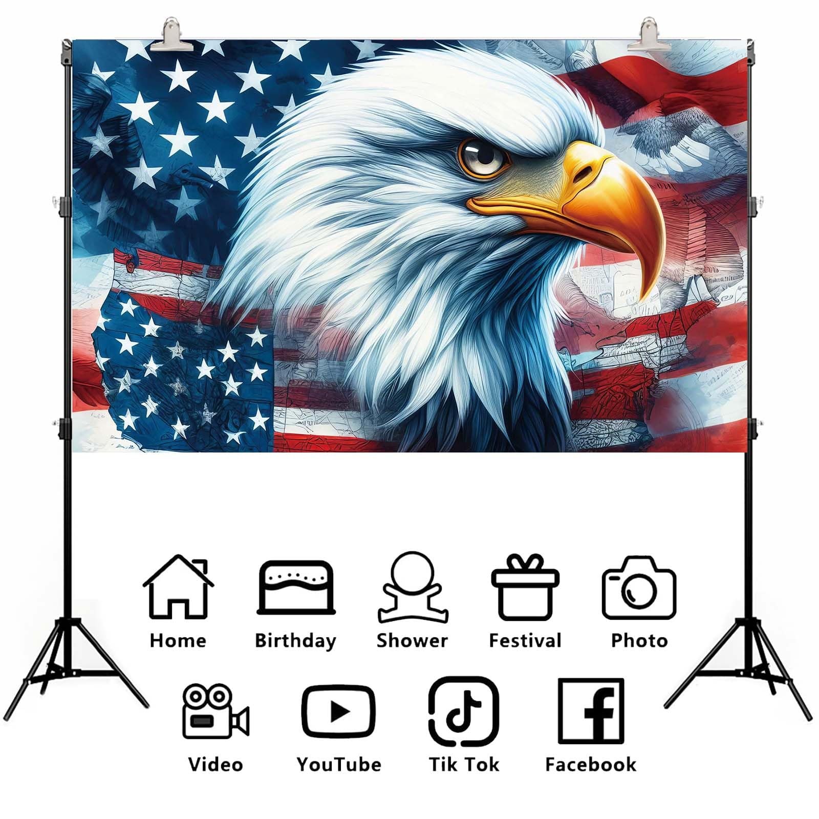 American Bald Eagle Flag Photo Backdrop Patriotic Banner 4th of July Memorial…