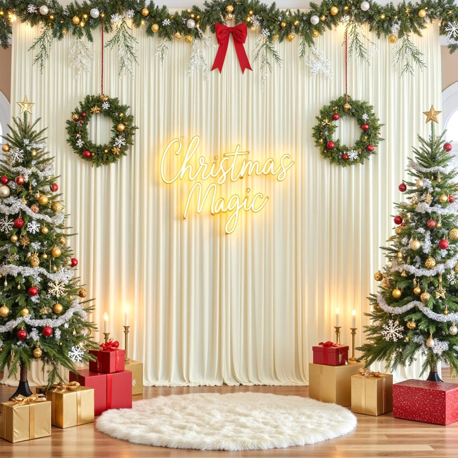 30Ft×12Ft Ivory Backdrop Curtain for Wedding Parties, 6 Panels Wrinkle Free Poly