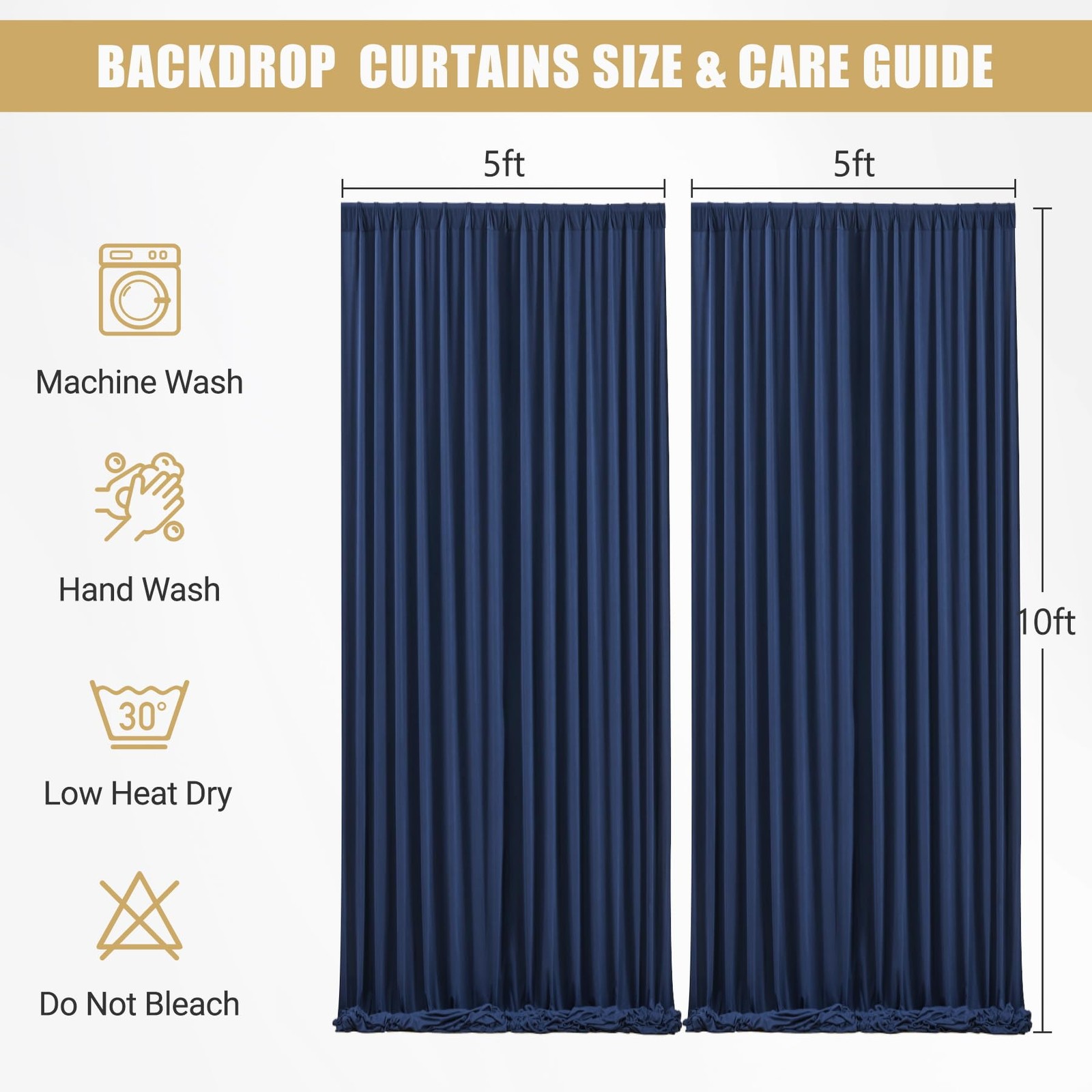 2 Panels 5x10ft Navy Blue Backdrop Curtains Set With Lights String Set