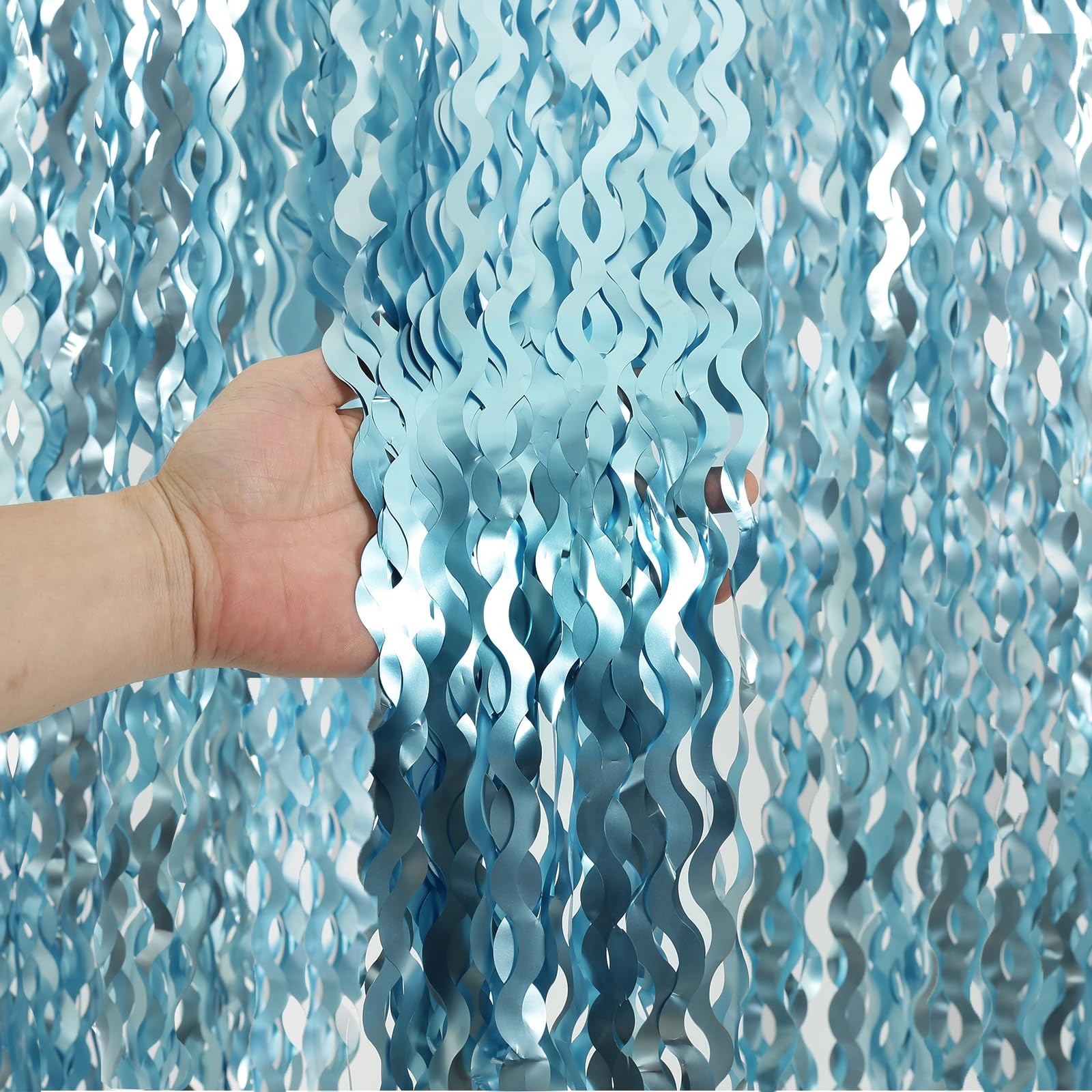 4 Pack Wavy Blue Foil Fringe Curtain 3.3×6.6 Feet | 3.3ft*6.6ft,