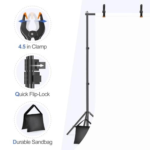 Adjustable 10x7ft Photo Backdrop Stand Kit with Crossbars, Clamps & Sandbags for