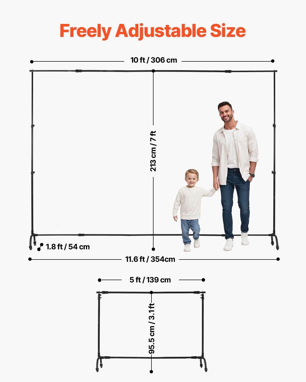 8.5x10ft Expandable Backdrop Frame 10lb Capacity Smooth Rolling Stand