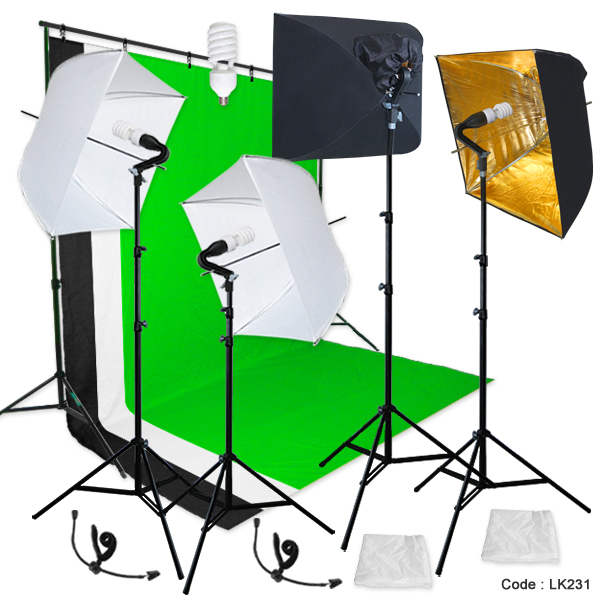 Photography Backdrop stand 3 Muslins Studio Lighting Light Softbox Kit Linco