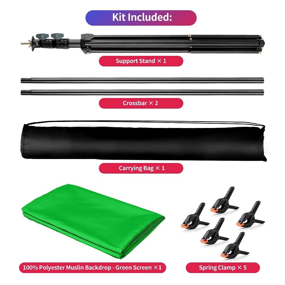 Green Screen Backdrop Kit, 5 x 6.5 ft Portable Chromakey 5 x Ft,