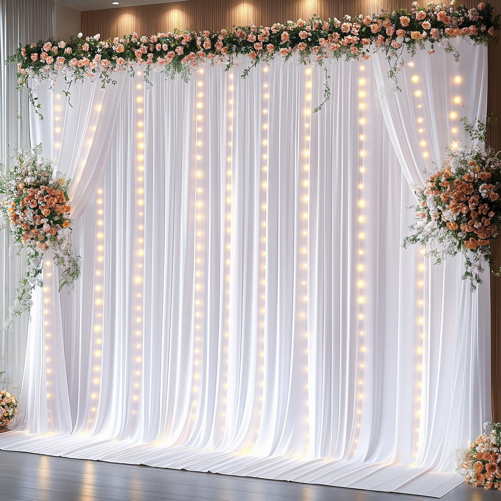 White Backdrop Curtains with Lights 10×10 ft Polyester Photo Background