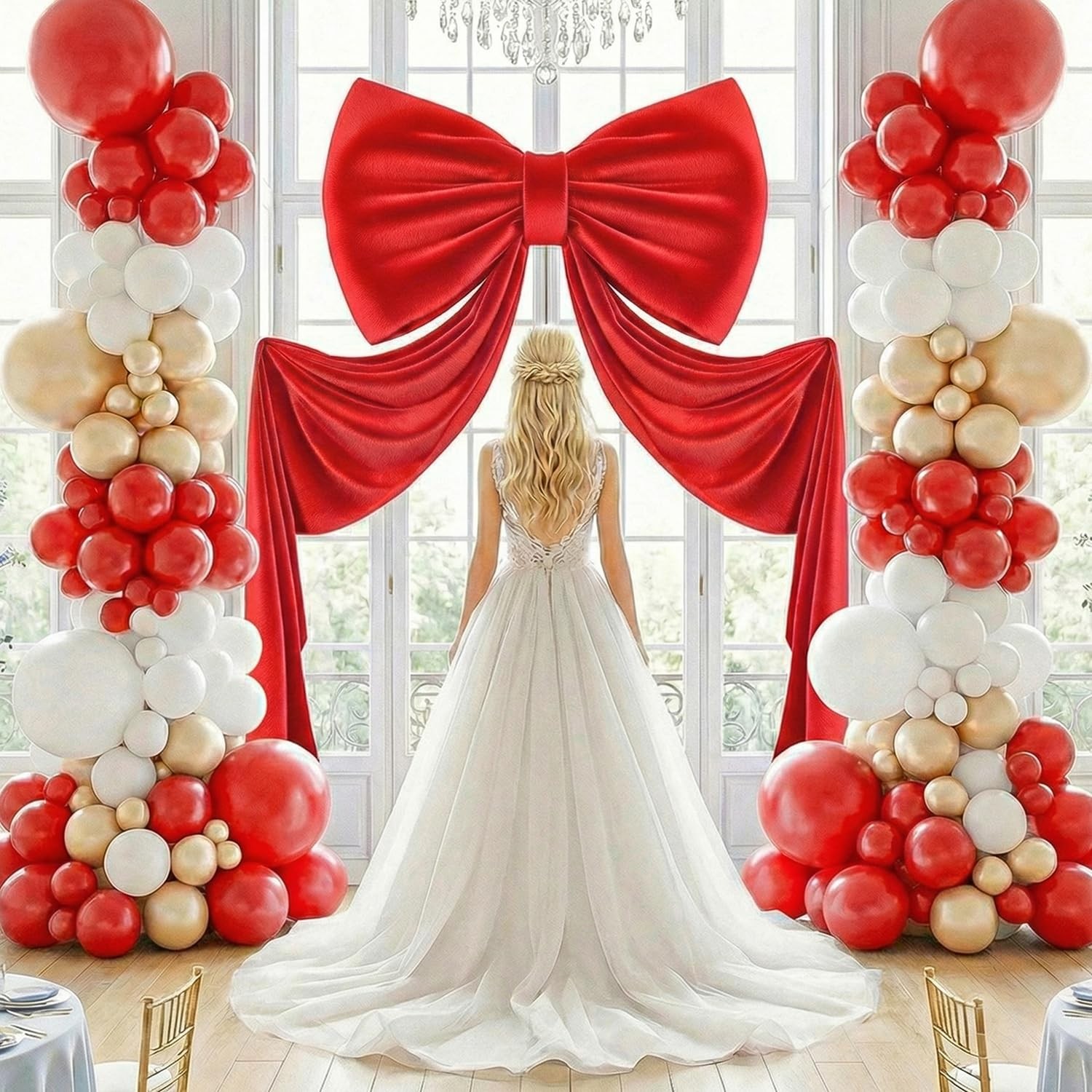 Giant Red Velvet Bow With Long Ribbon 75×23 Inch Backdrop Birthday Decor