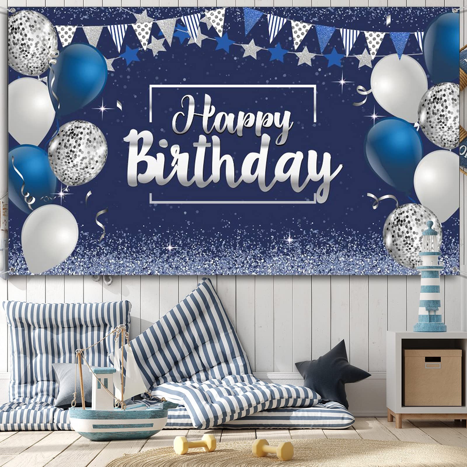 Black Purple Happy Birthday Banner Party Backdrop Decorations Photo Background