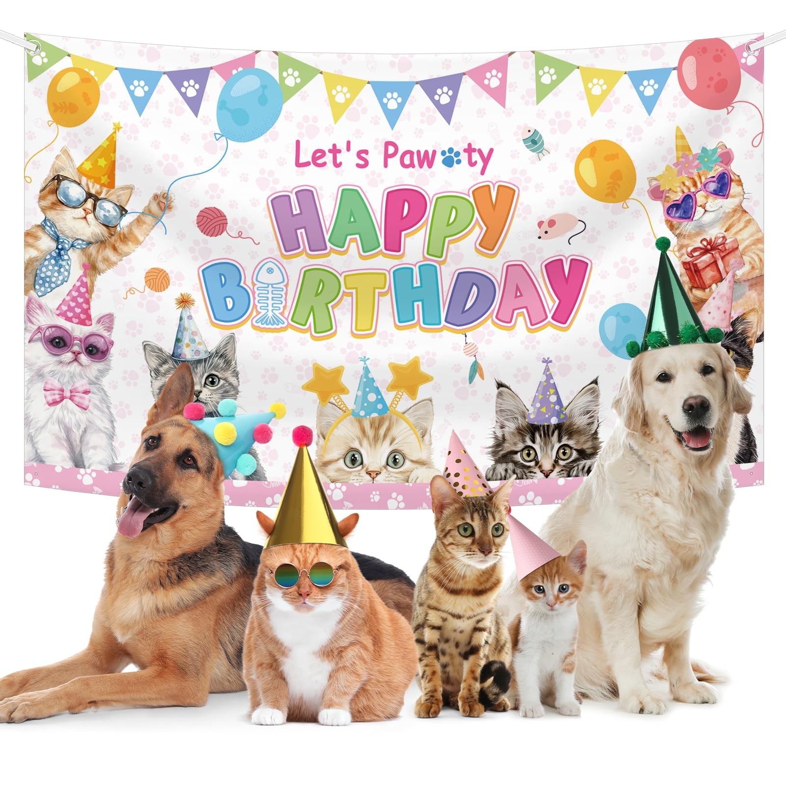 Cat Birthday Decorations Pink Cute Cat Birthday Party Banner Let’s Pawty Cats…