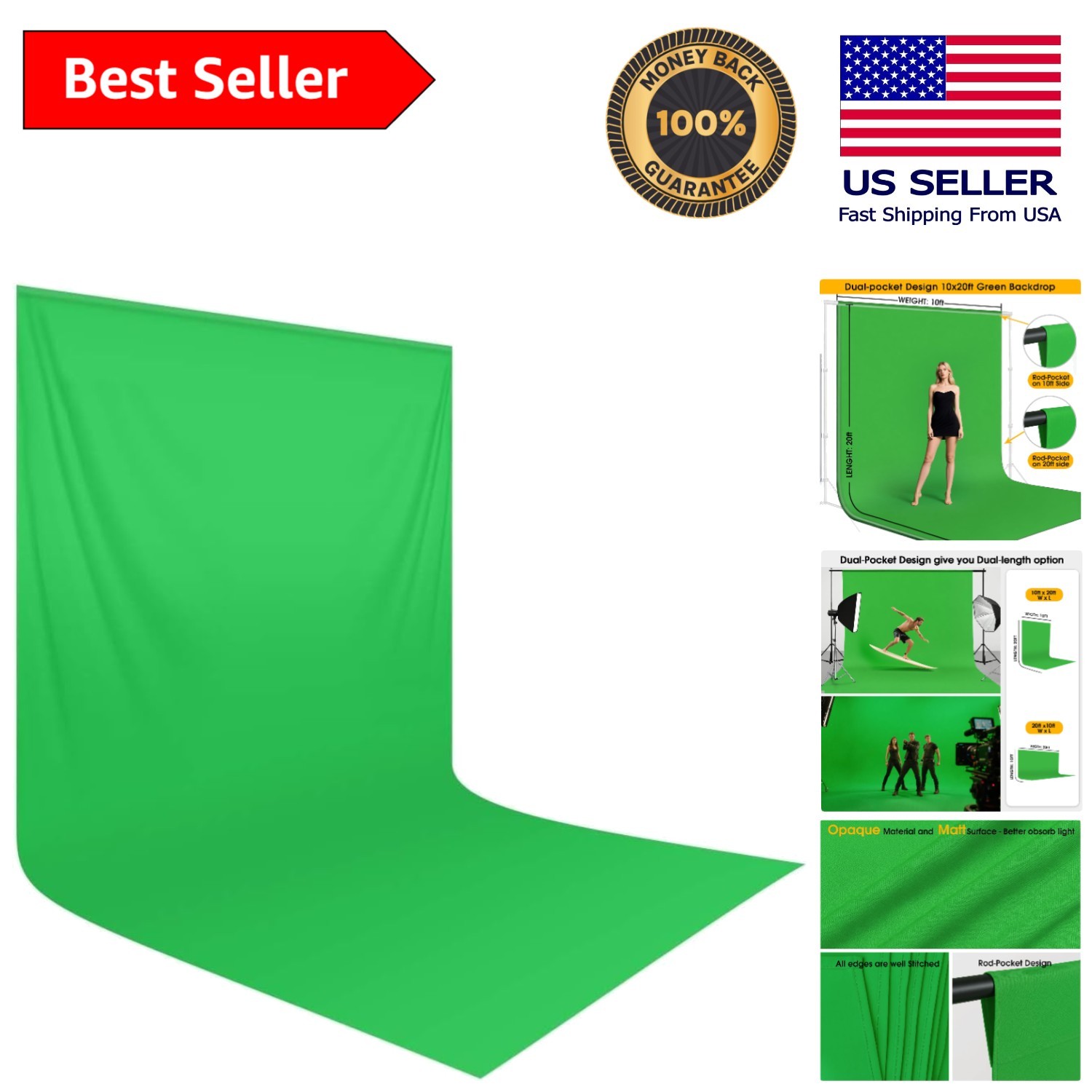 10x20ft Dual-Size Green Screen Backdrop – Ideal for Photoshoots & Streaming