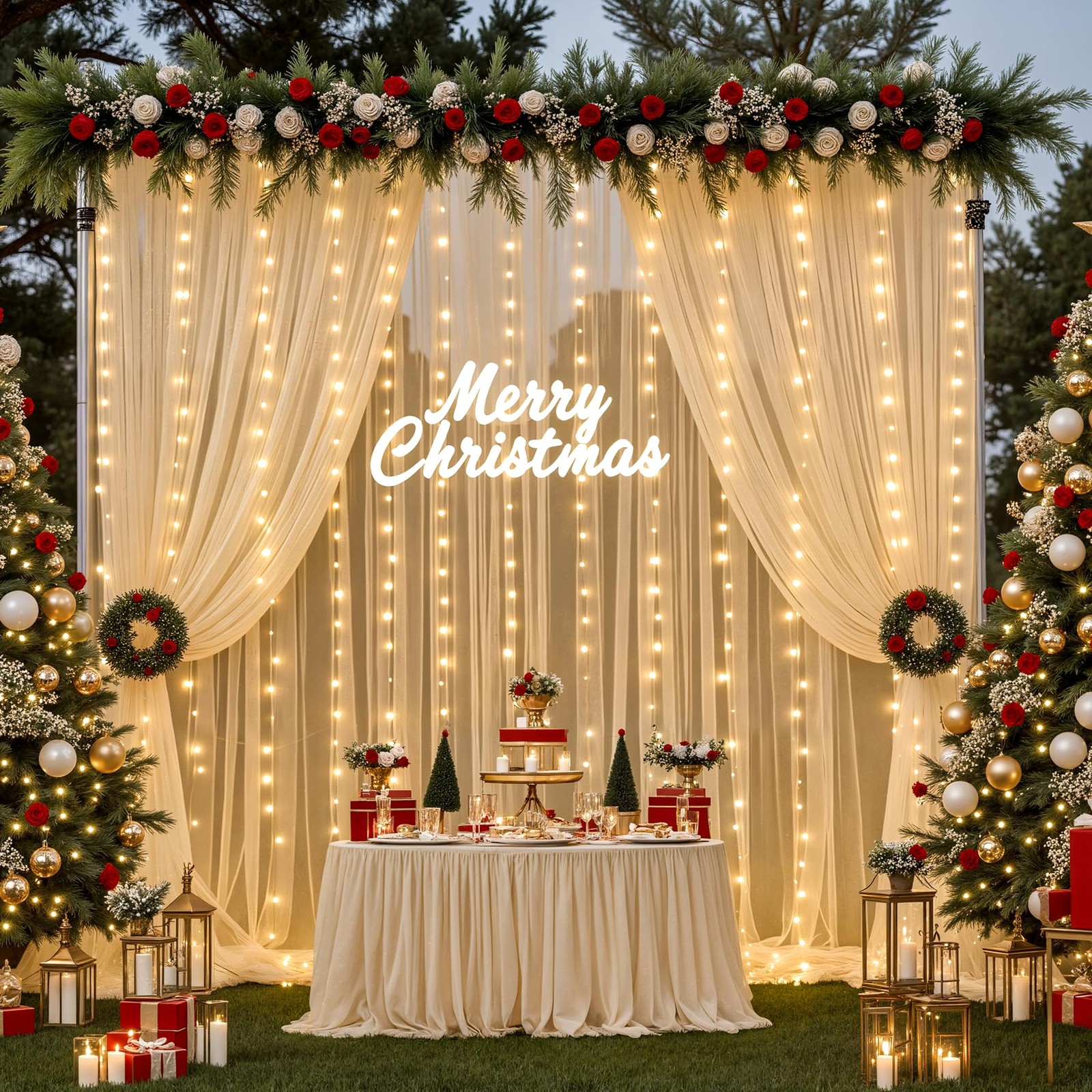 Champagne Tulle Backdrop Curtain with Lights String for Parites Wedding 5x8ft…