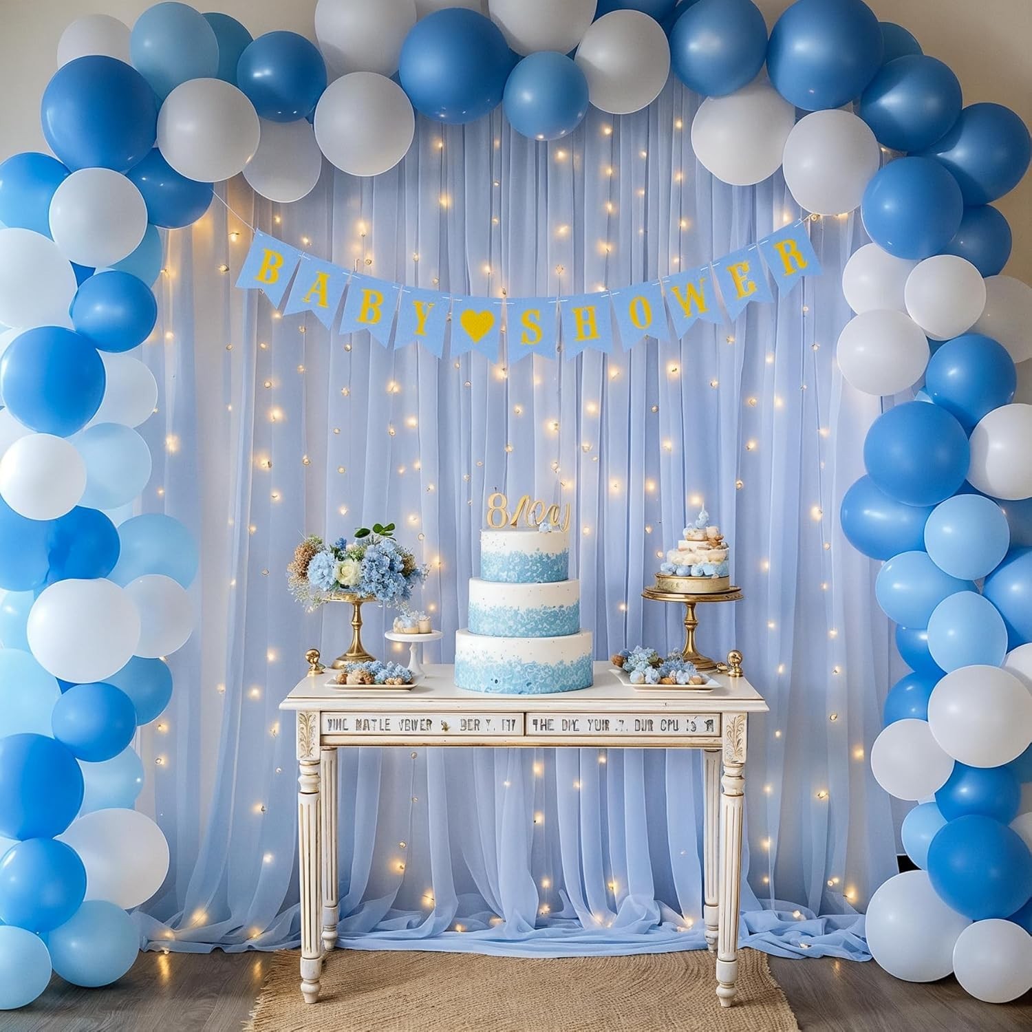 Chiffon Backdrop Curtain Lights String Sheer Tulle Wedding Baby Blue 10x10ft