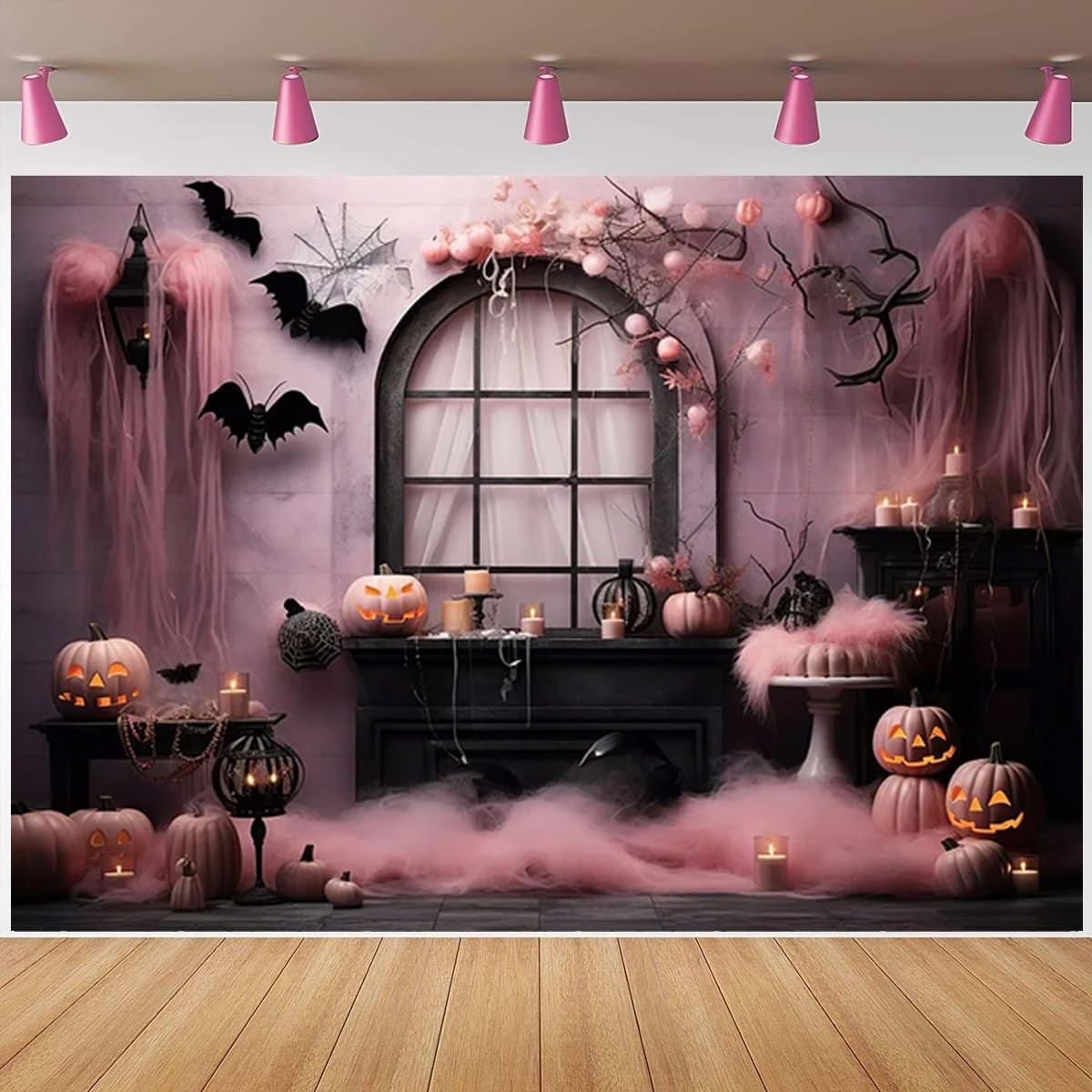 Pink Halloween Pumpkin Background – Spooky Photography Backdrop 6X4FT,