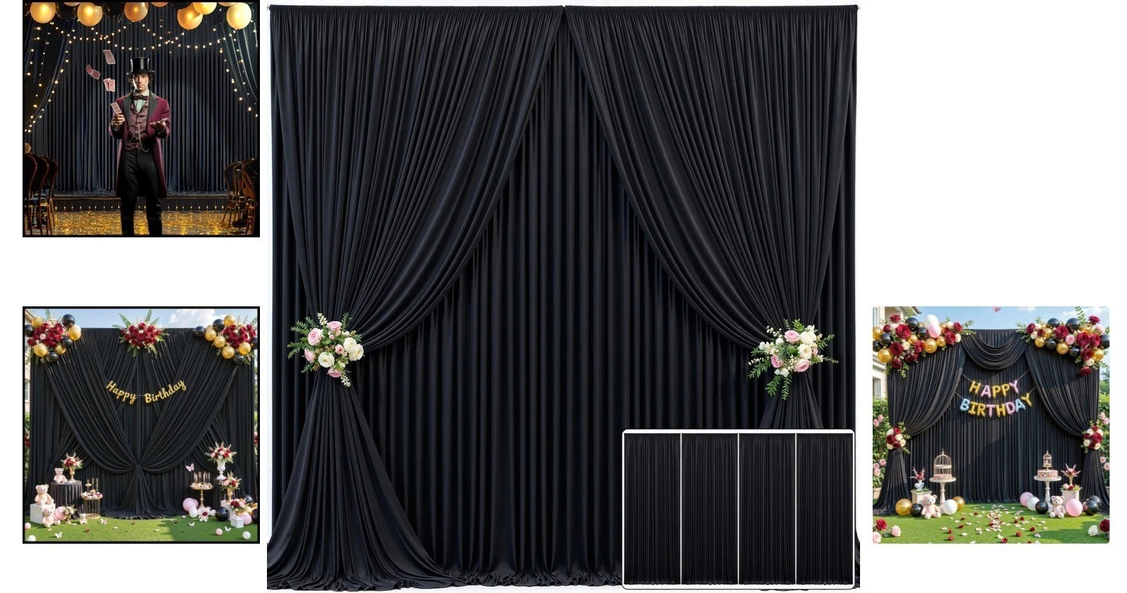 Black Backdrop Curtain 4 Panels 20ft x 10ft for Parties Weddings Photography
