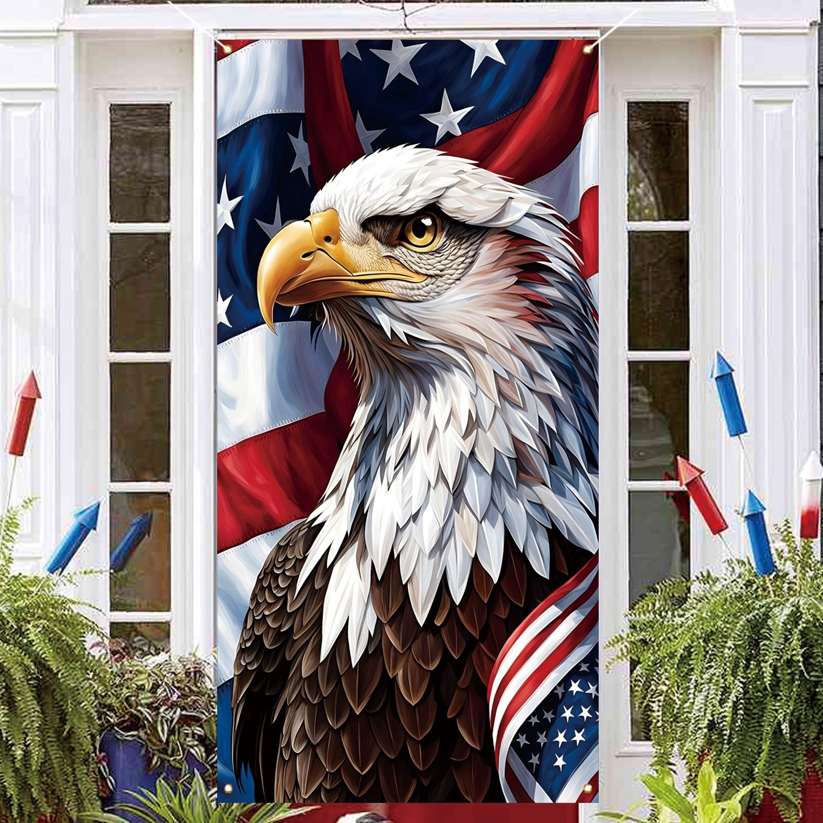 American Flag Eagle 72X36 Door Cover Banner 4th of July Outdoor Decor For Home