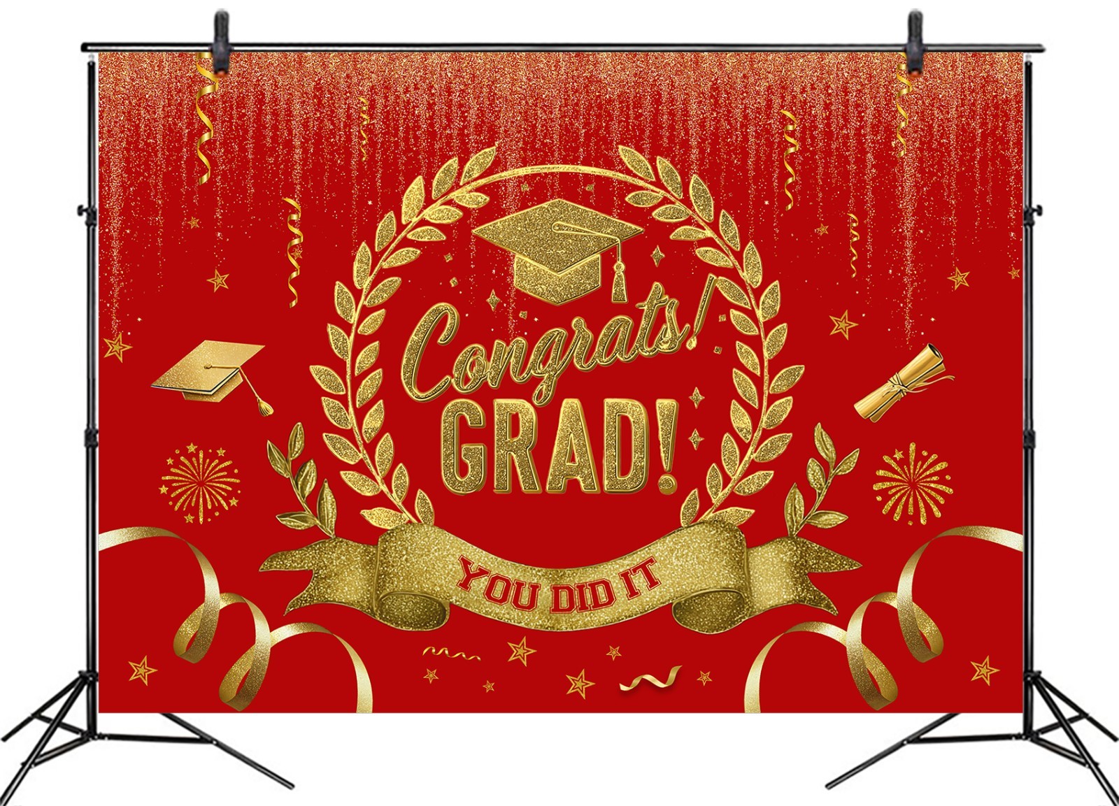 10x8ft 2026 Graduation Backdrop Banner Red Gold Congrats Grad Photo Background