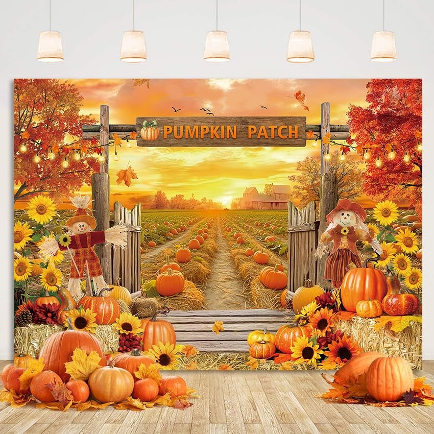 Fall Pumpkin Patch Backdrop Autumn Harvest Pumpkin Field Photography Backgrou…