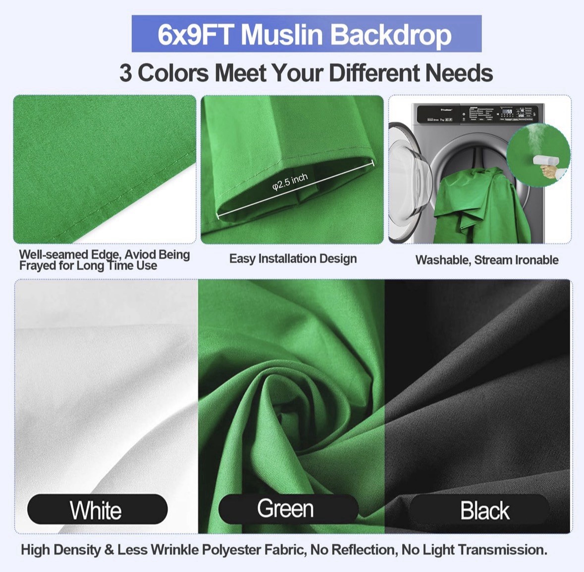 8.5x10ft Green Screen Backdrop Kit with 6x9ft Polyester Backdrop(Black/White/…