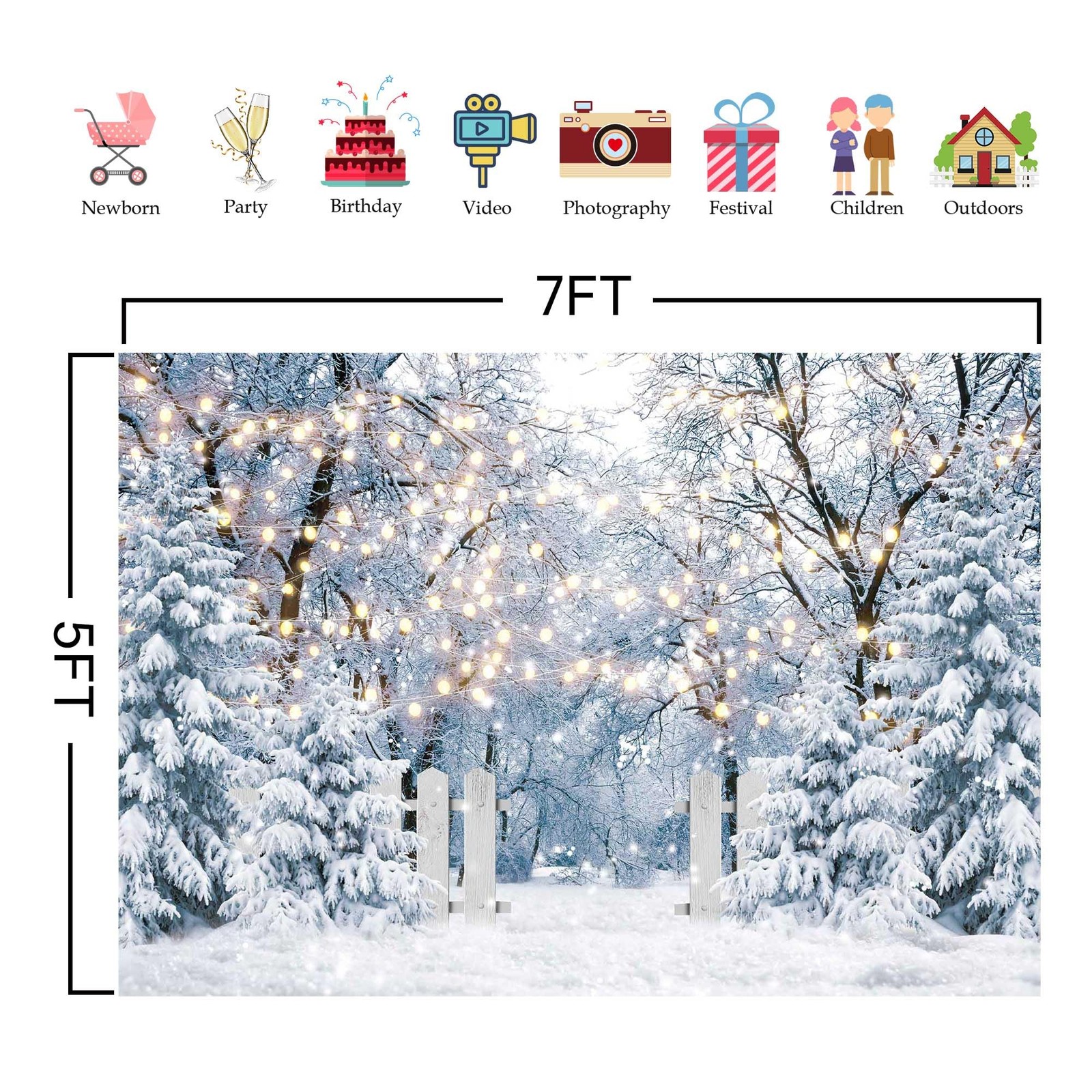7x5FT Blue Winter Forest Scene Photography Backdrop Wonderland Snowflake Land…