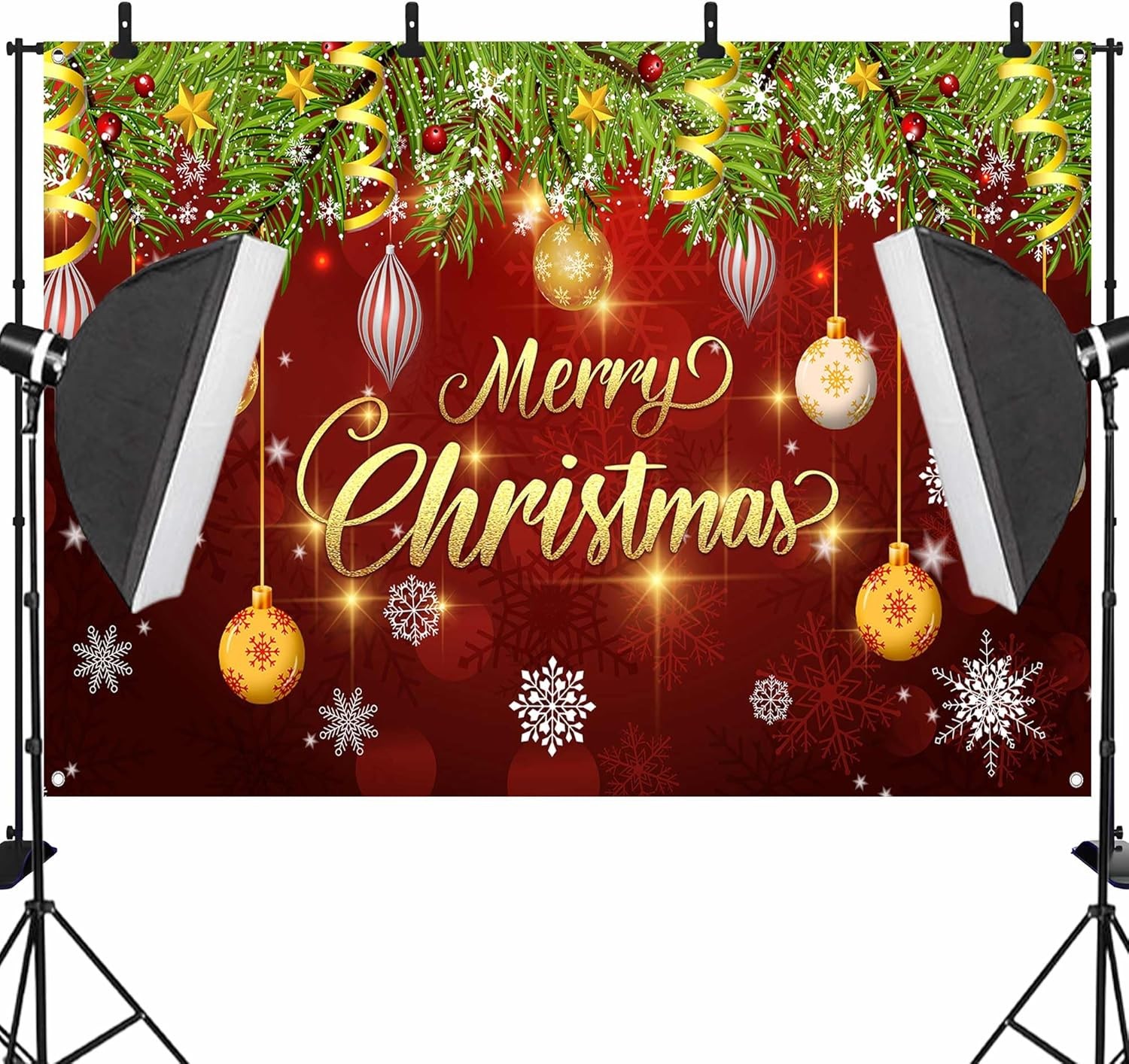 Merry Christmas Backdrop Xmas Tree Snowflake Banner, Winter New Year Design 2