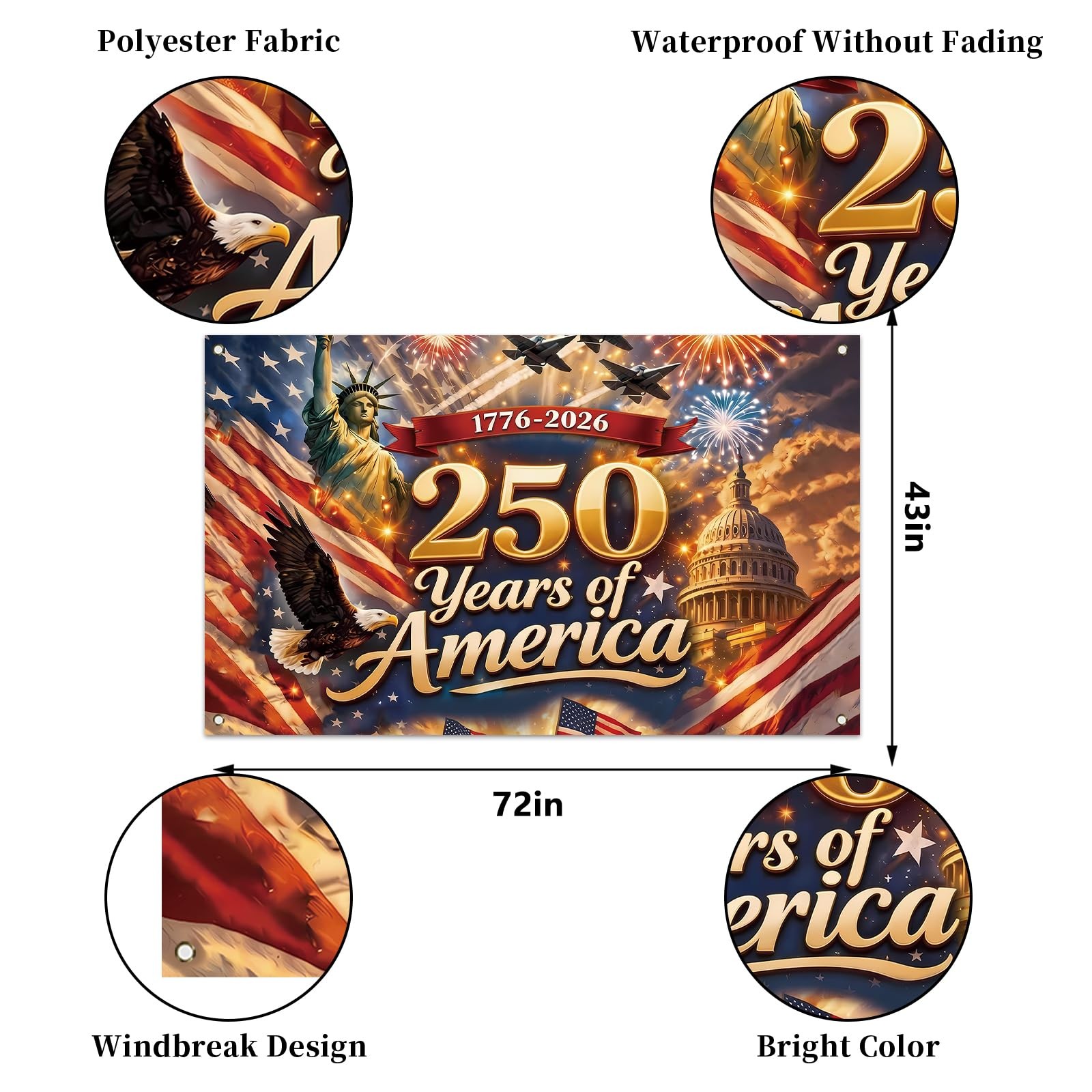 America 250 Anniversary Photo Backdrop Patriotic Banner 4th of July Colorful