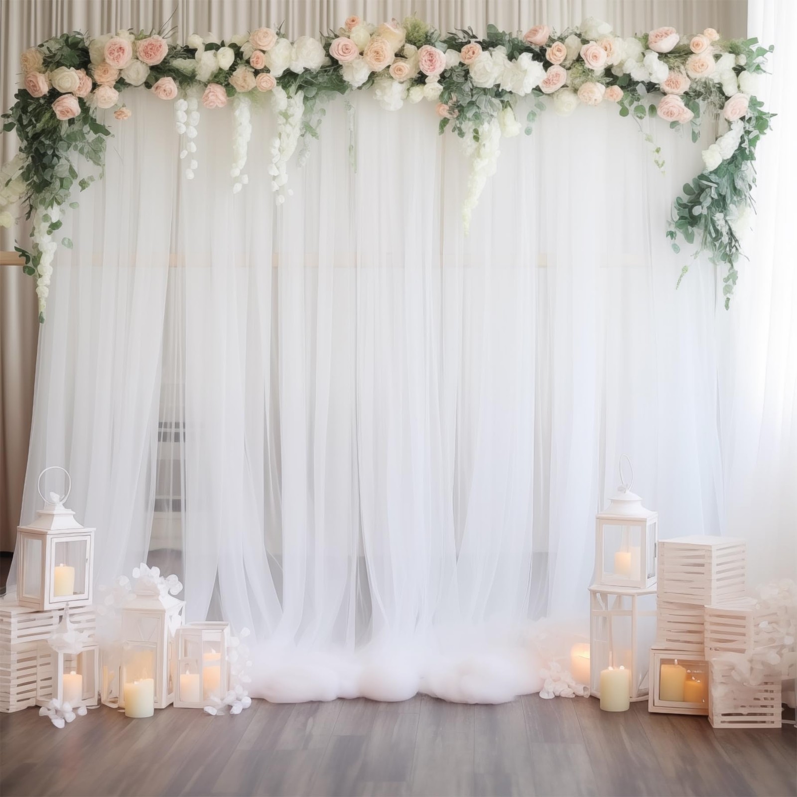 White Tulle Sheer Party Backdrop Curtains Drapes Wedding Photo 20x10ft Mat
