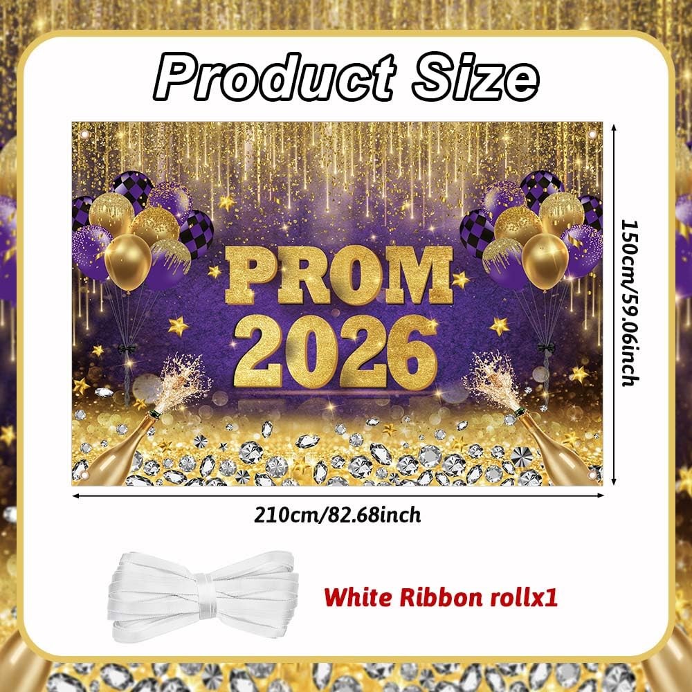 7x5ft Prom 2026 Congrats Grad Backdrop Purple Gold Glitter Graduation Photograph
