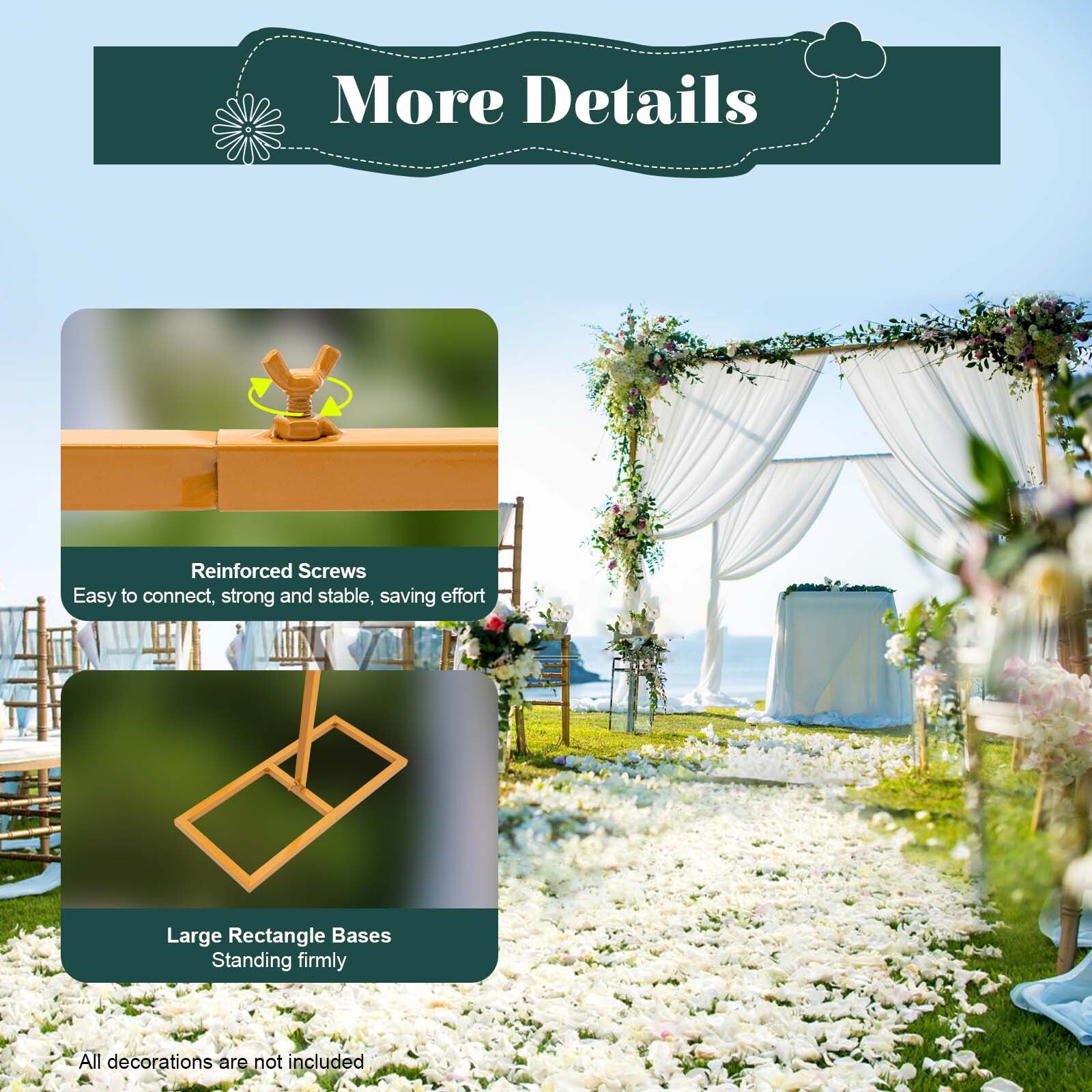Wedding Arch Backdrop Stand Metal Square Flower Frame 9.8FT Garden Party Decor