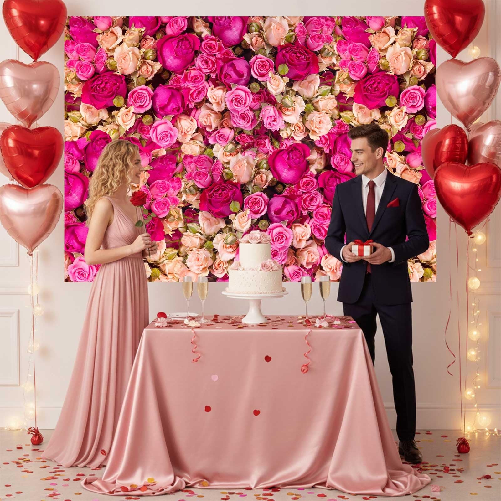 8x8ft Pink Red Rose Flower Photography Backdrop Wedding Photo Background