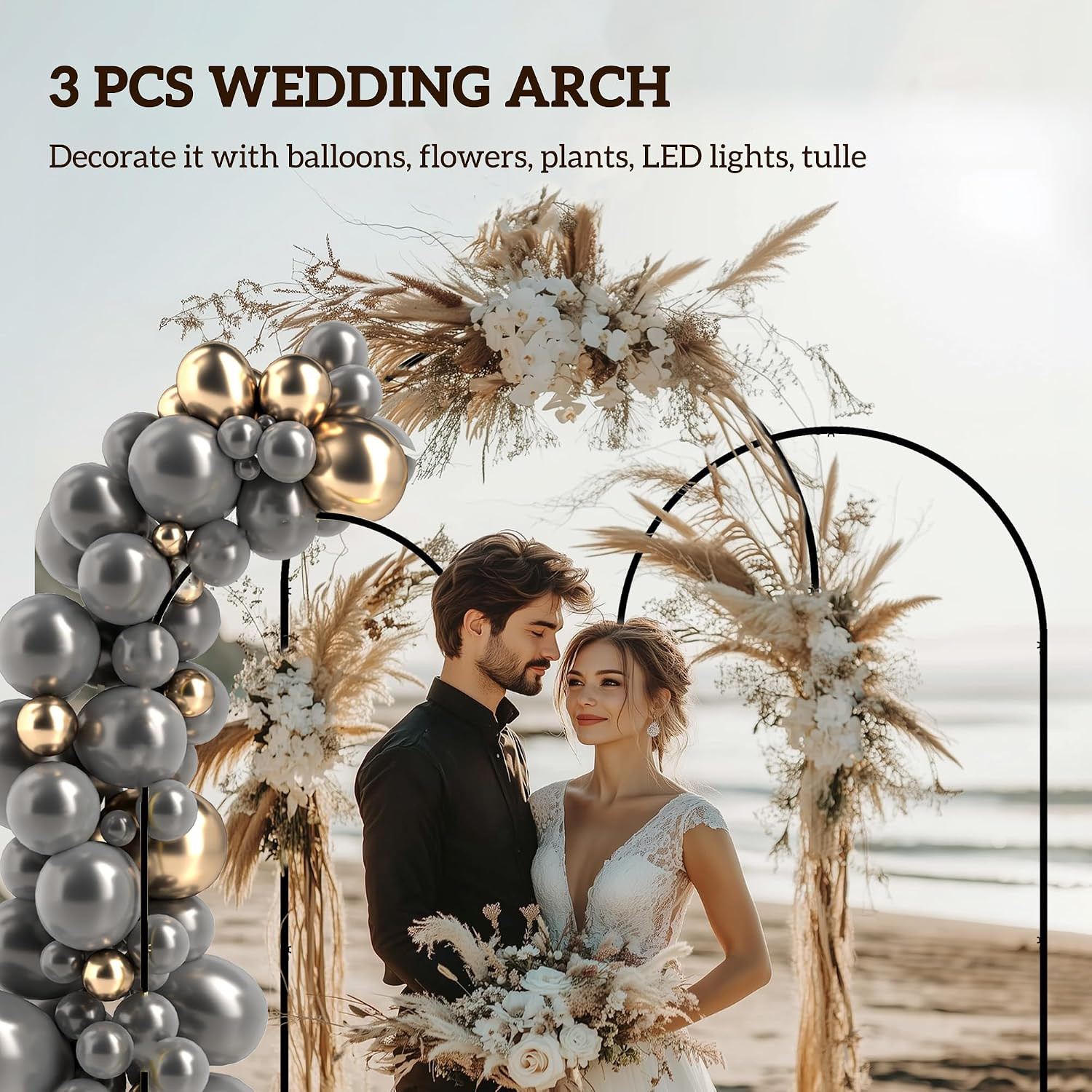 Outsunny Metal Arch Backdrop Stand Set of 3, 7/6.5/6 Ft Wedding Arch Frame, Ball