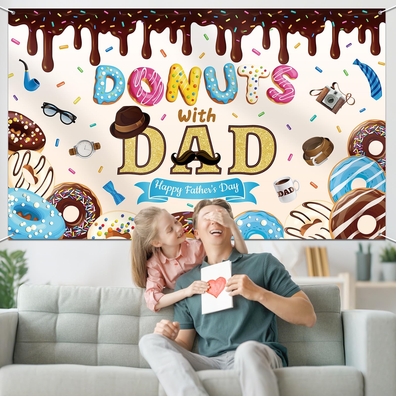 Happy Fathers Day Backdrop Large Size Donuts with Dad Banner Father’s Day Photog