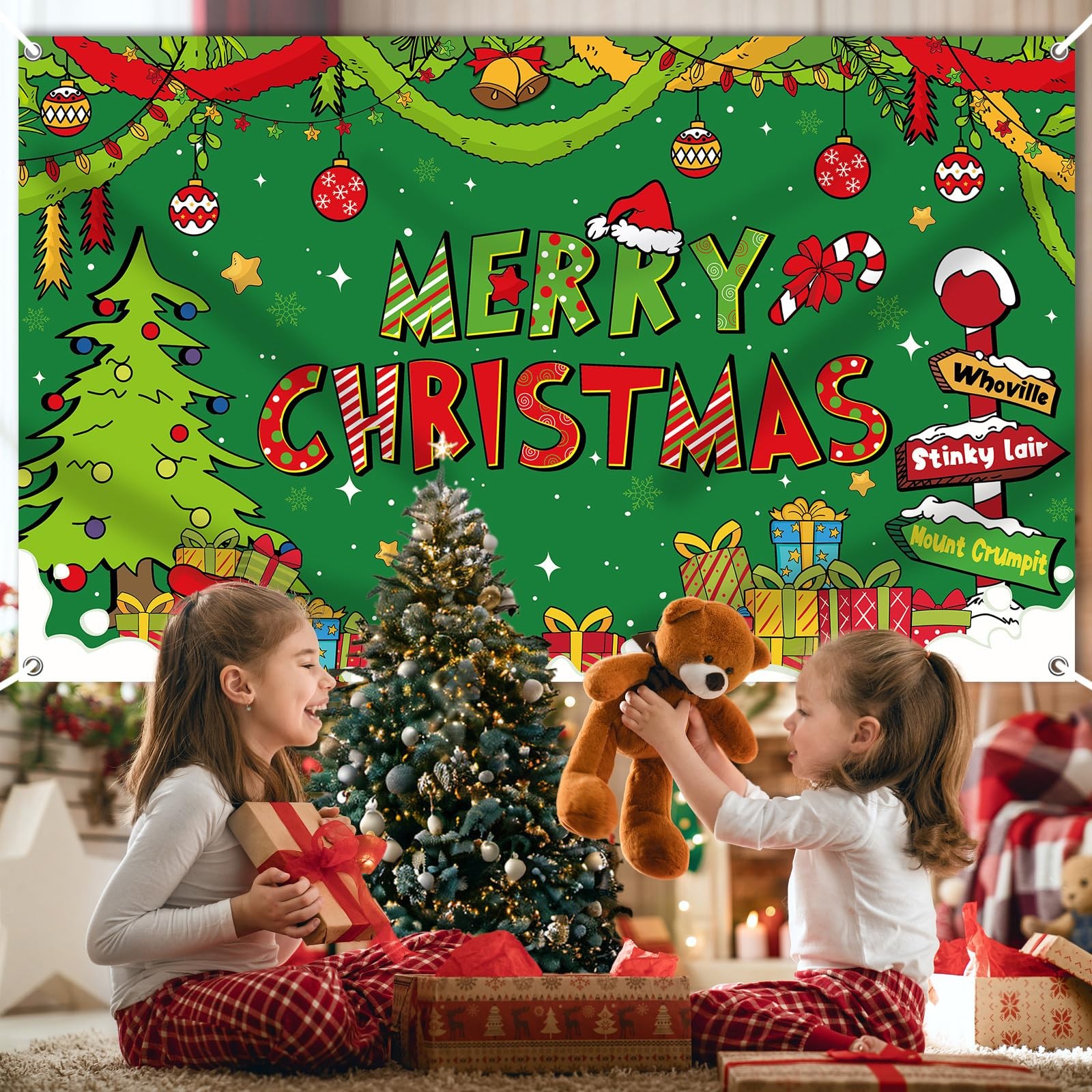 Merry Christmas Banner 72×44 Inch Christmas Photo Booth Backdrop Party Decora…